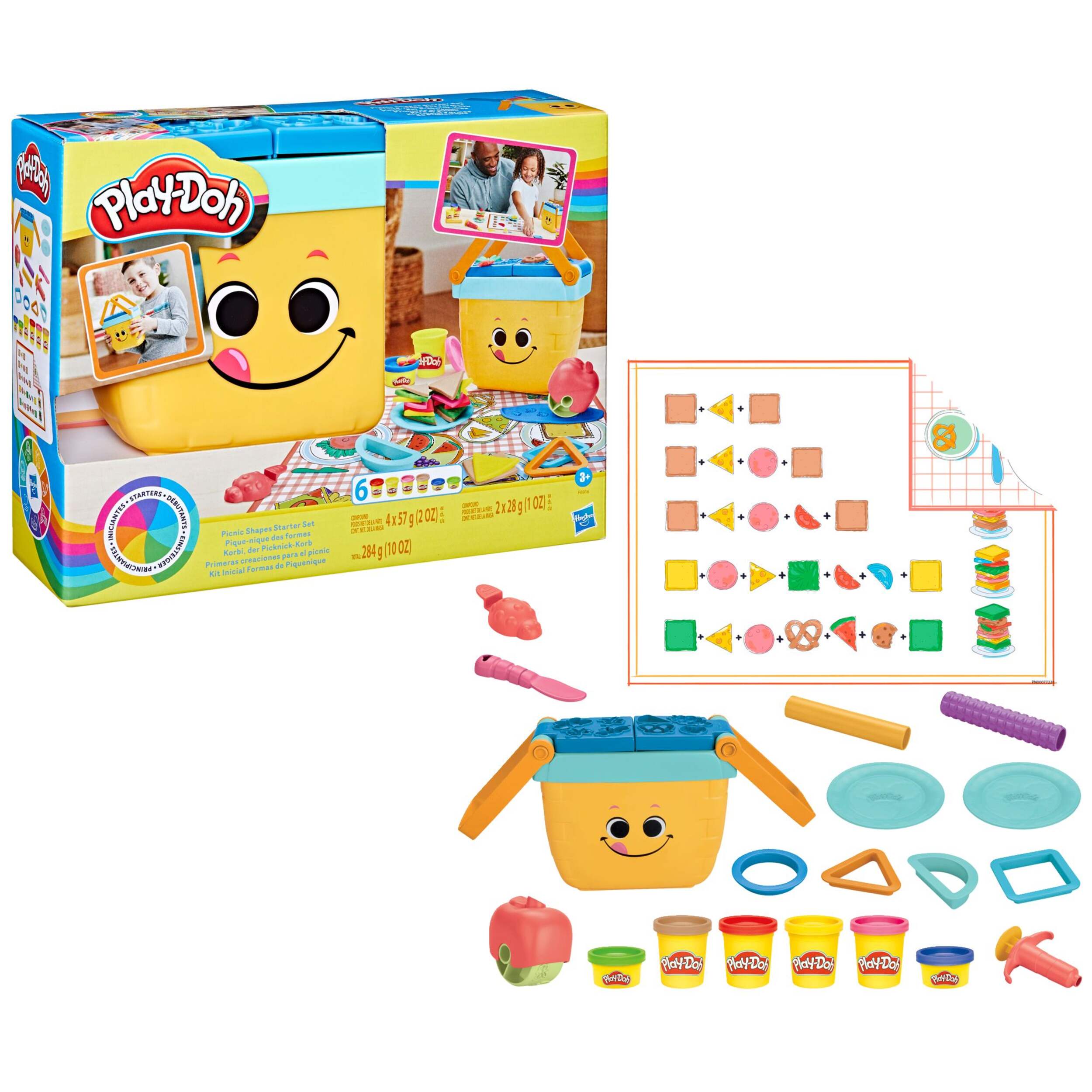 Ensemble de départ de formes de pique-nique Play-Doh avec pots de pâte à modeler non toxique, 10 oz, bilingue, 3 ans et plus Composite_or_Mixed