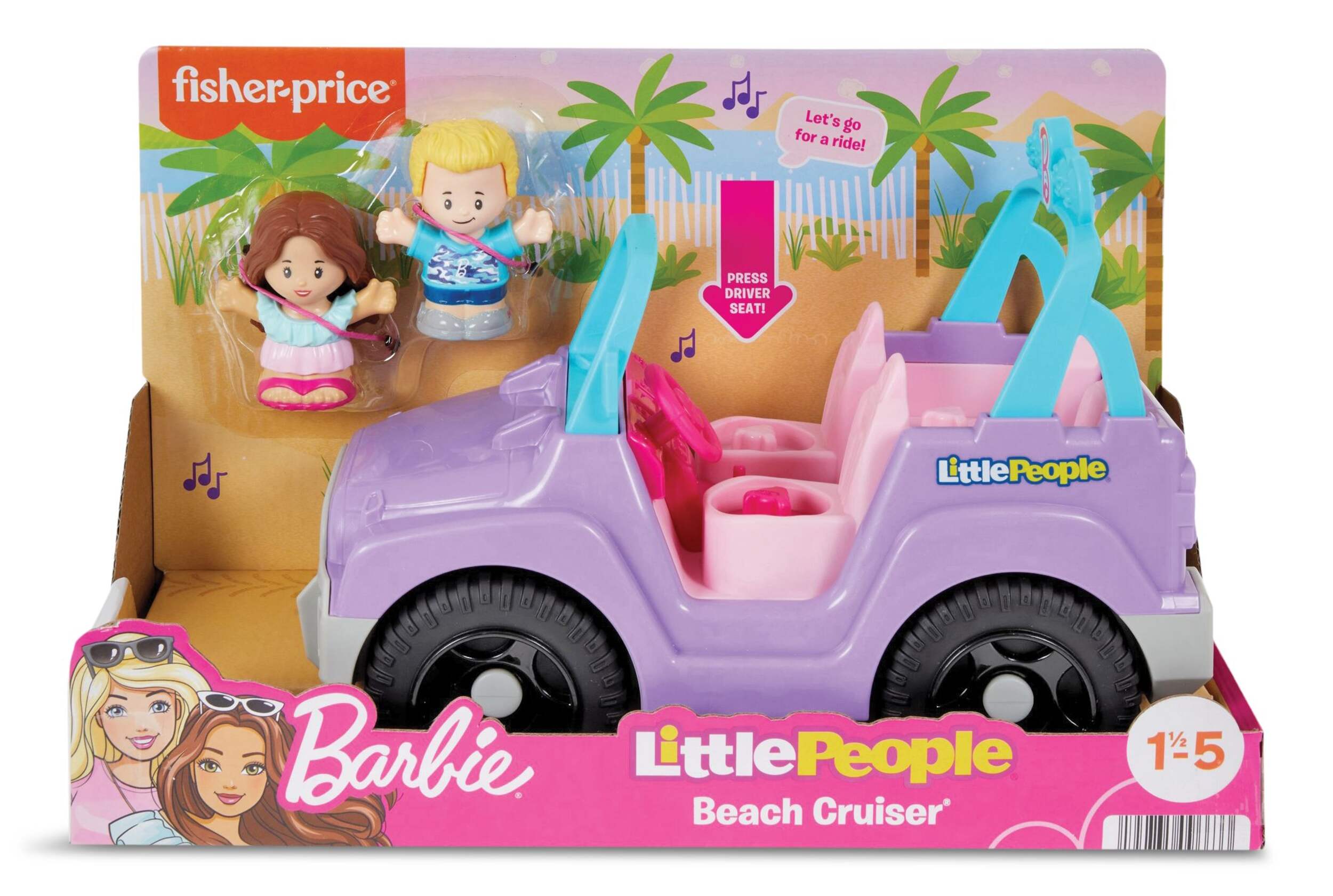 Beach Cruiser et figurines Fisher-Price Little People Barbie pour enfants, 3 pièces, enfants de 18 mois et plus Front_Flat