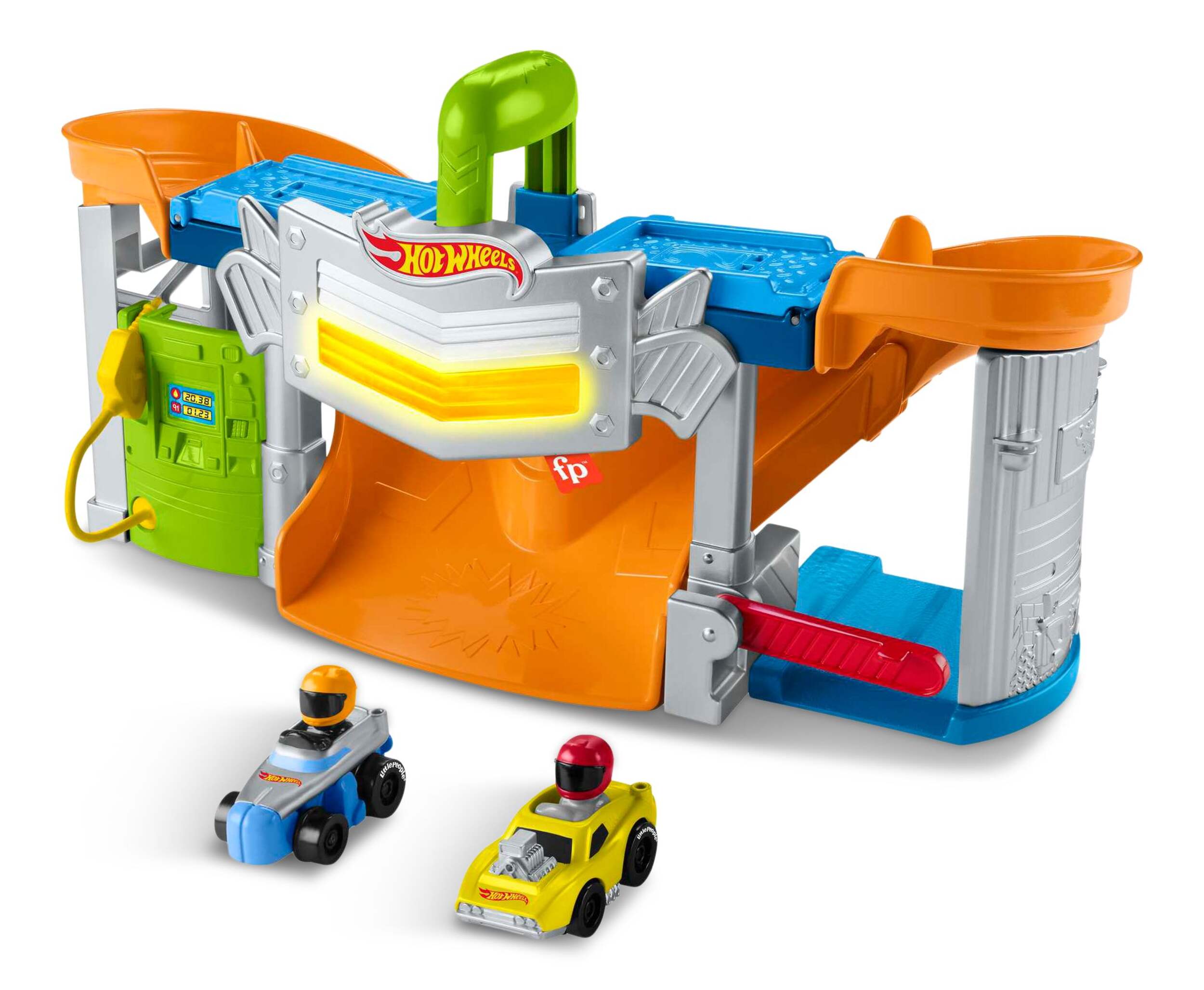 Fisher-Price Little People® Hot Wheels® Race and Go Trackset, Ages 18 m - 5 yrs Front_Angled_Left