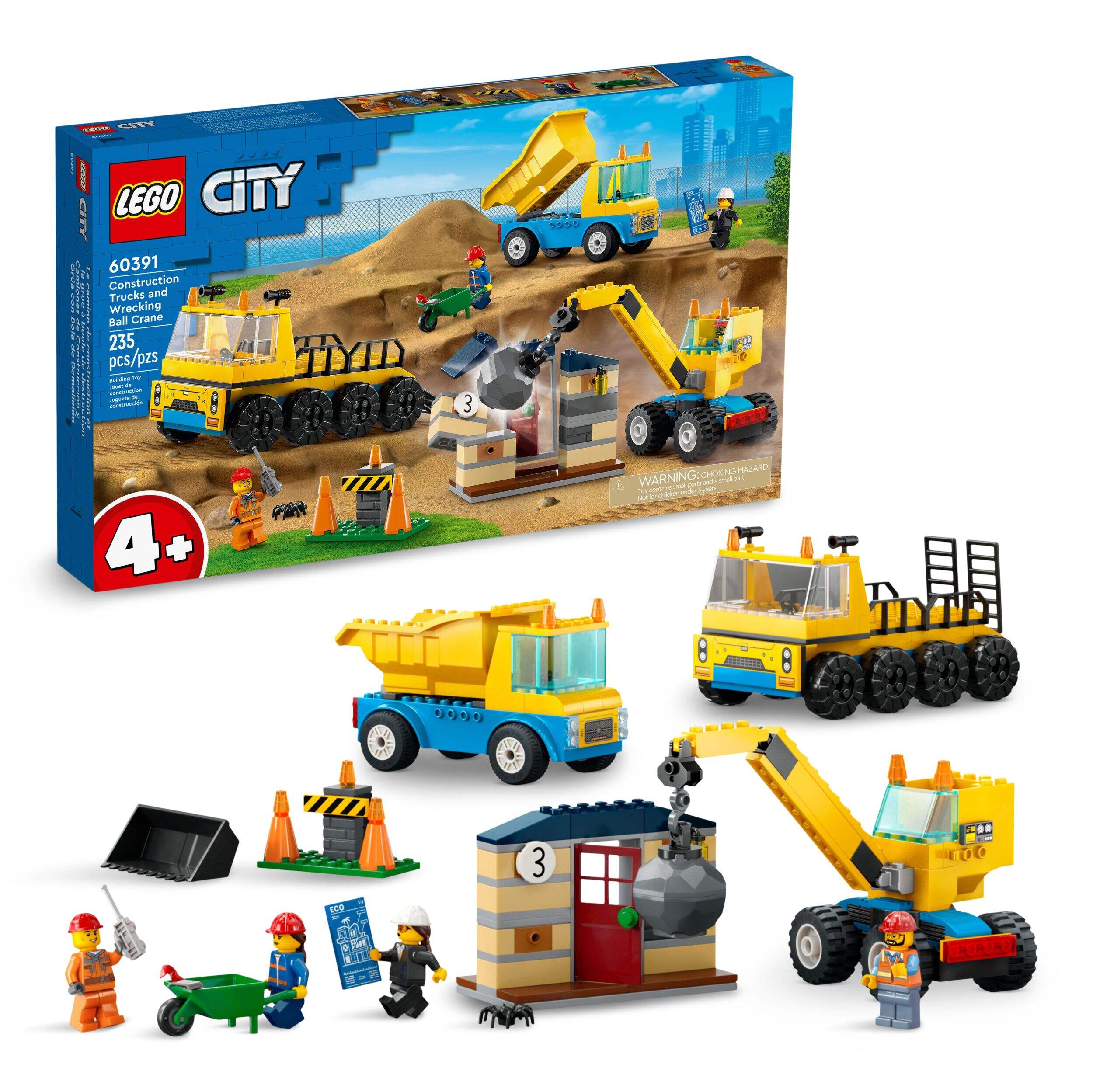 LEGO® City Construction Trucks and Wrecking Ball Crane - 60391, 235-pcs, Ages 4+ Composite_or_Mixed