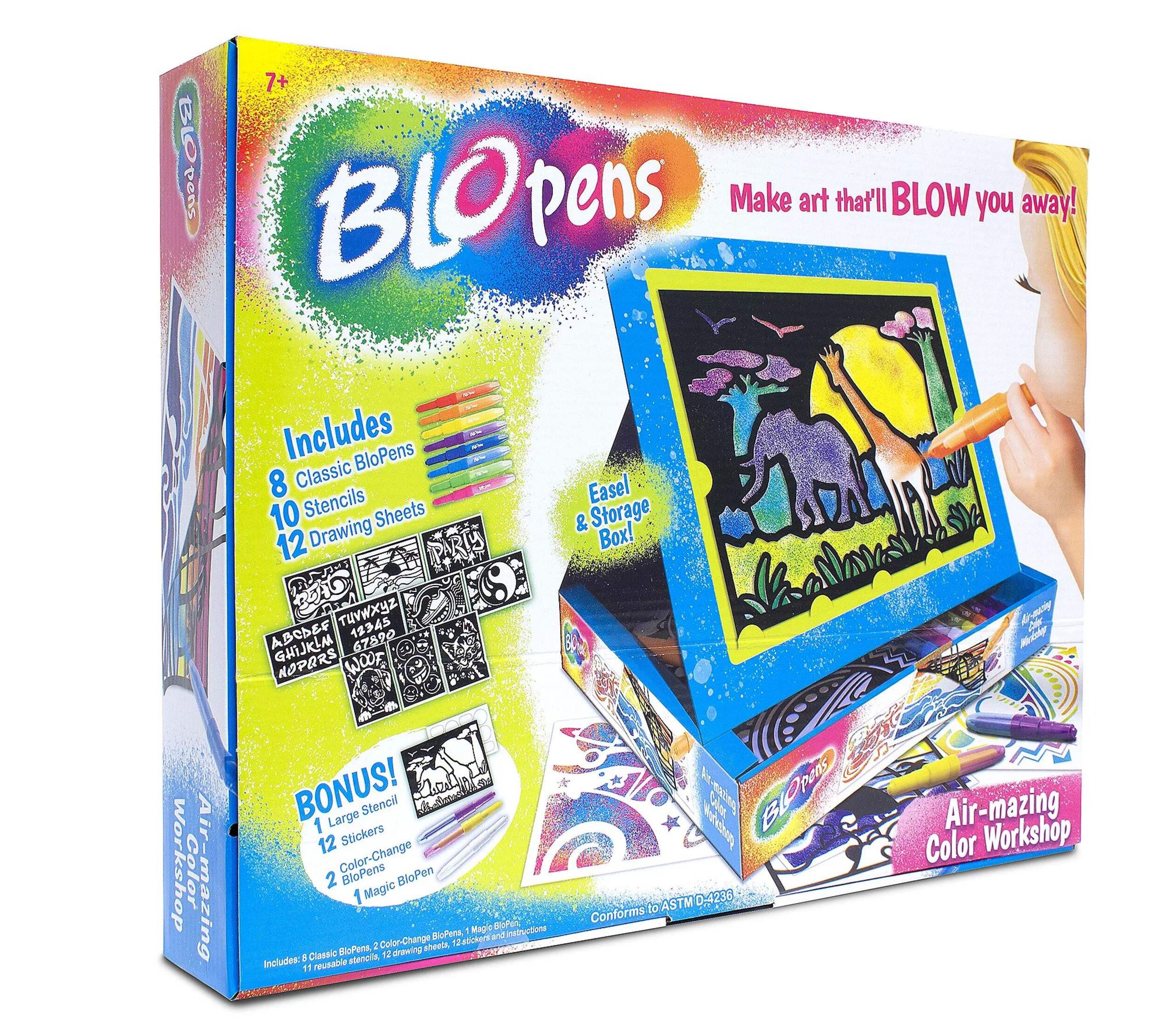 BloPen Air-Mazing Colour Workshop Kit with 10 Stencils, Ages 7+ Front_Three_Fourths_Angled_Right