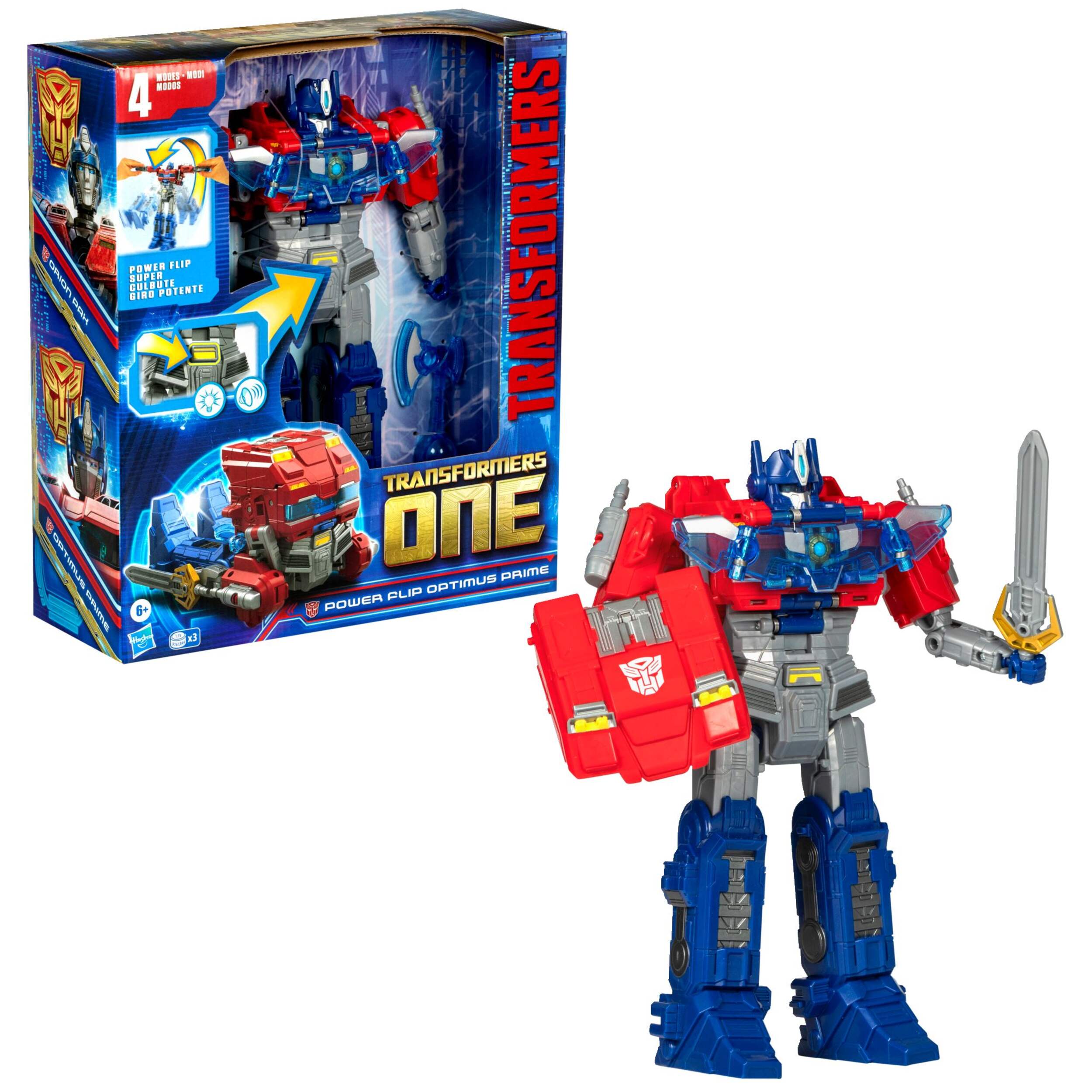 Transformers One Power Flip Optimus Prime Action Figure, 10-in Interactive Robot Toy, Ages 6+ Composite_or_Mixed