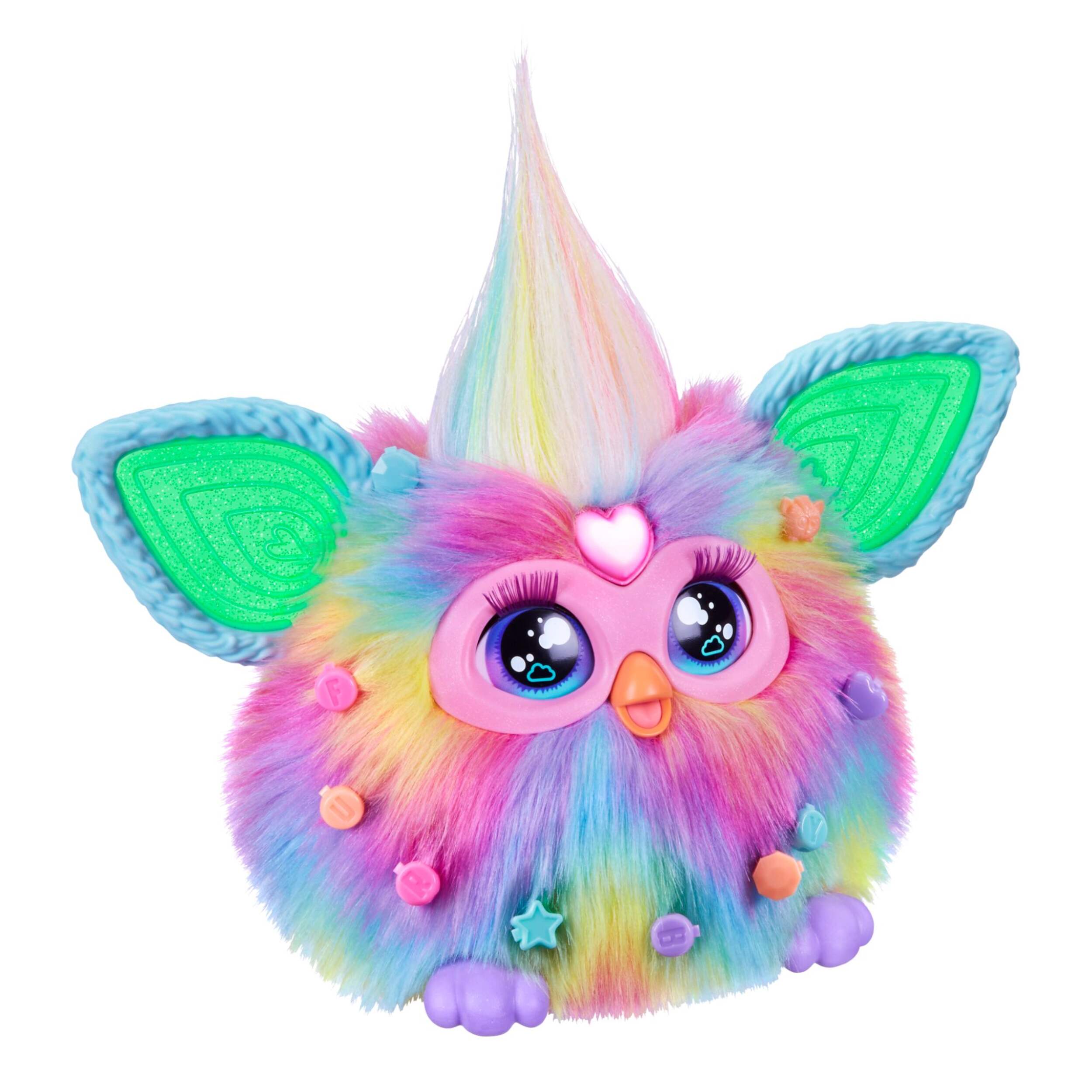 Hasbro Furby Tie-Dye Interactive Plush Toy Electronic, English Version, Ages 6+ Front_Three_Fourths_Angled_Right