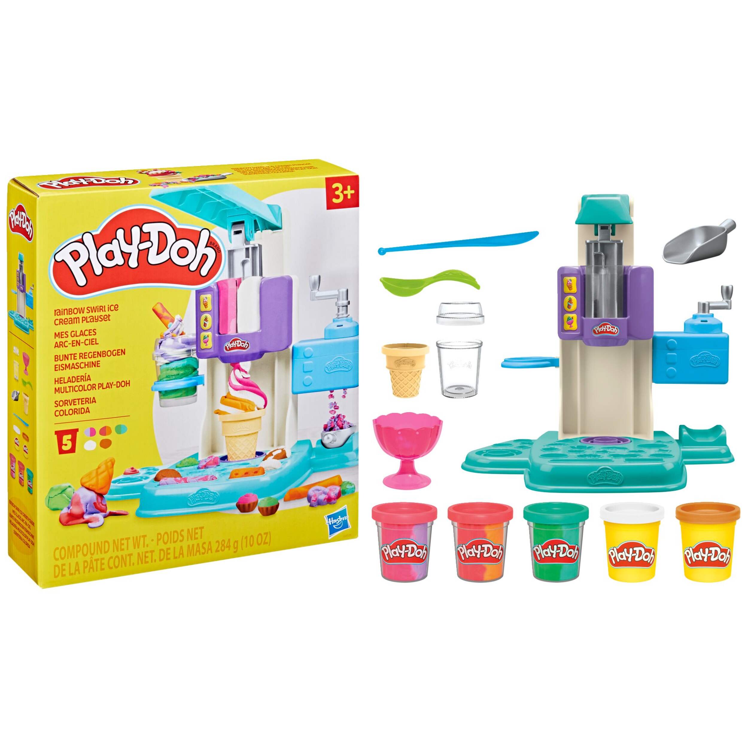 Play-Doh Rainbow Swirl Ice Cream Playset with 7 Pretend Play Kitchen Accessories, Ages 3+ Composite_or_Mixed