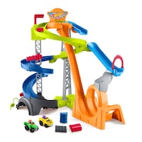 Fisher-Price® Little People® Hot Wheels Spiral Stunt Speedway, Toddler Race Track Playset Front_Angled_Right