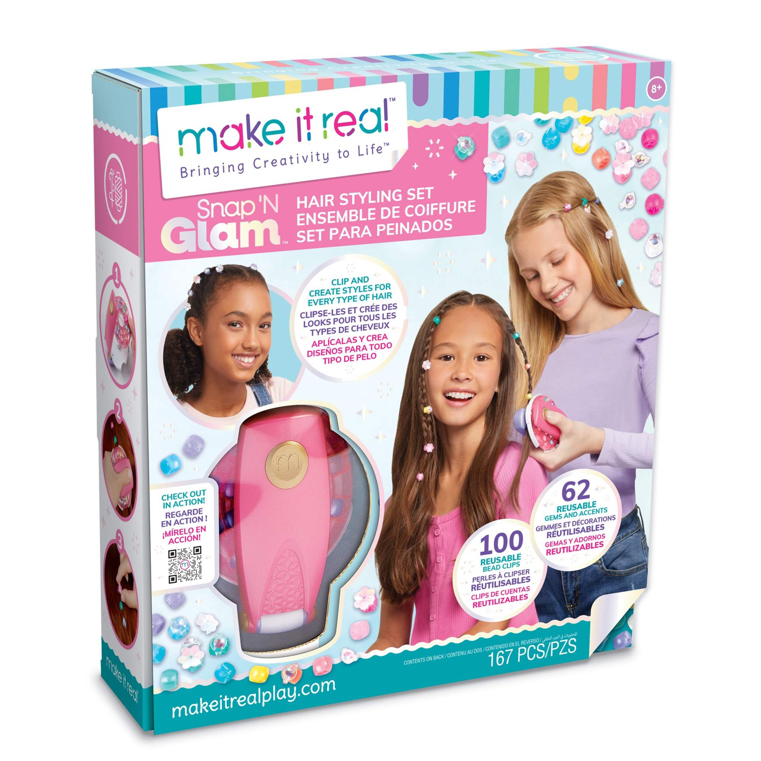 Make It Real Snap 'N Glam Hair Styling Set, Ages 8+ Front_Angled_Right