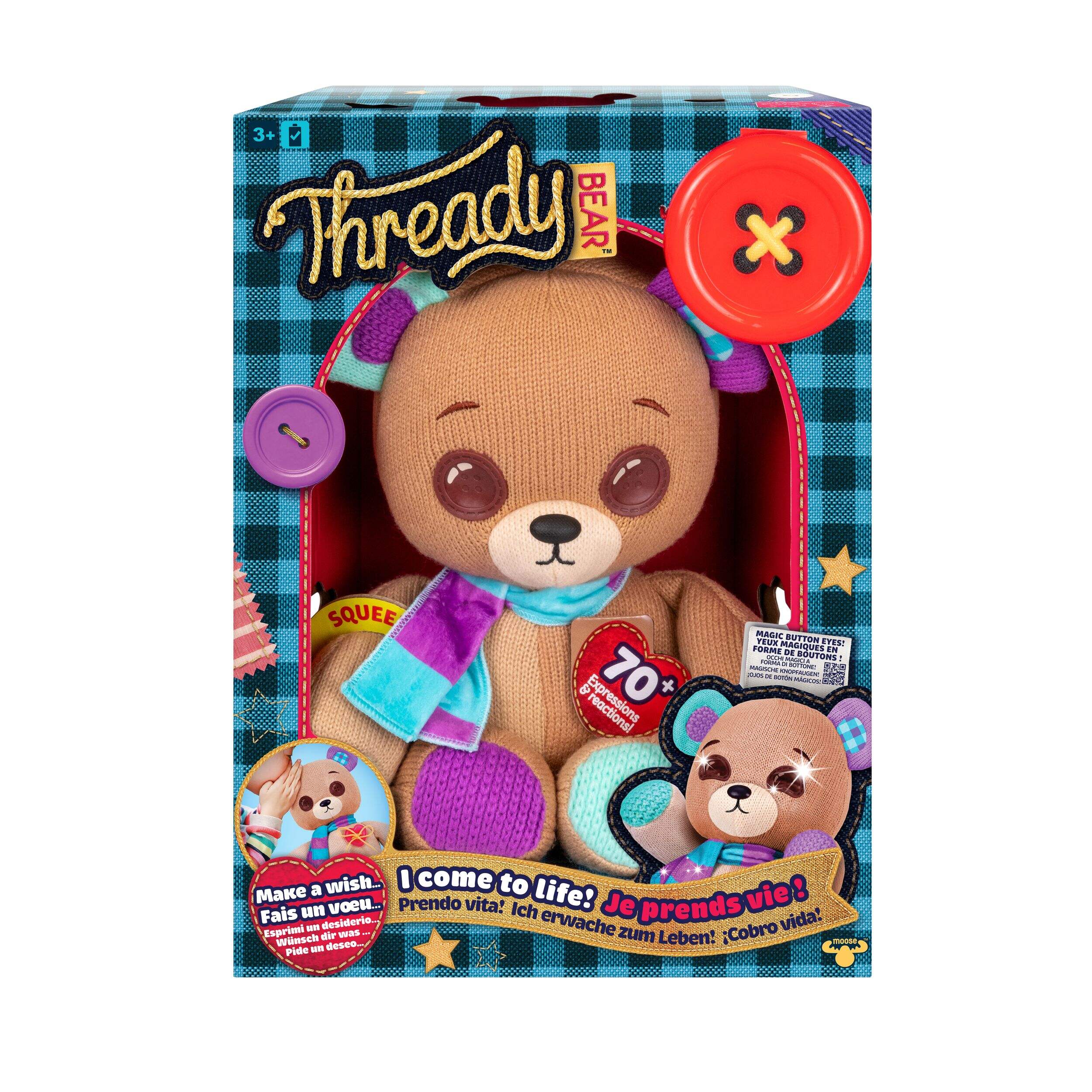 Moose Thready Bear Interactive Plush Teddy Bear, Ages 3+ Front_Flat