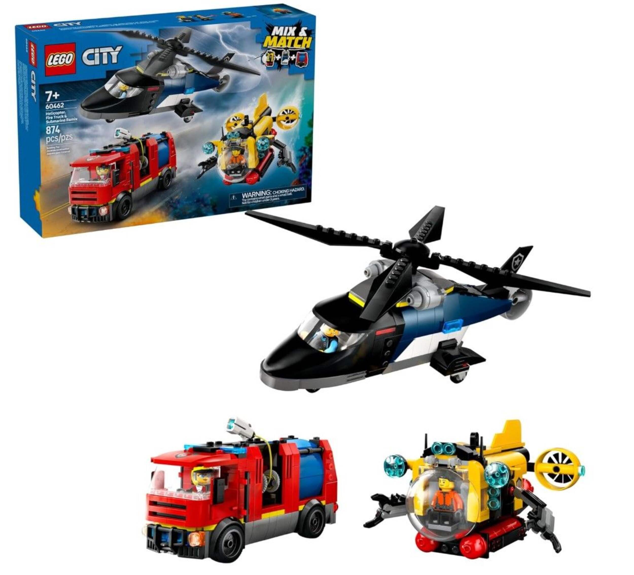 LEGO® City Helicopter, Fire Truck & Submarine Remix - 60462, 874-pcs, Ages 7+ Composite_or_Mixed