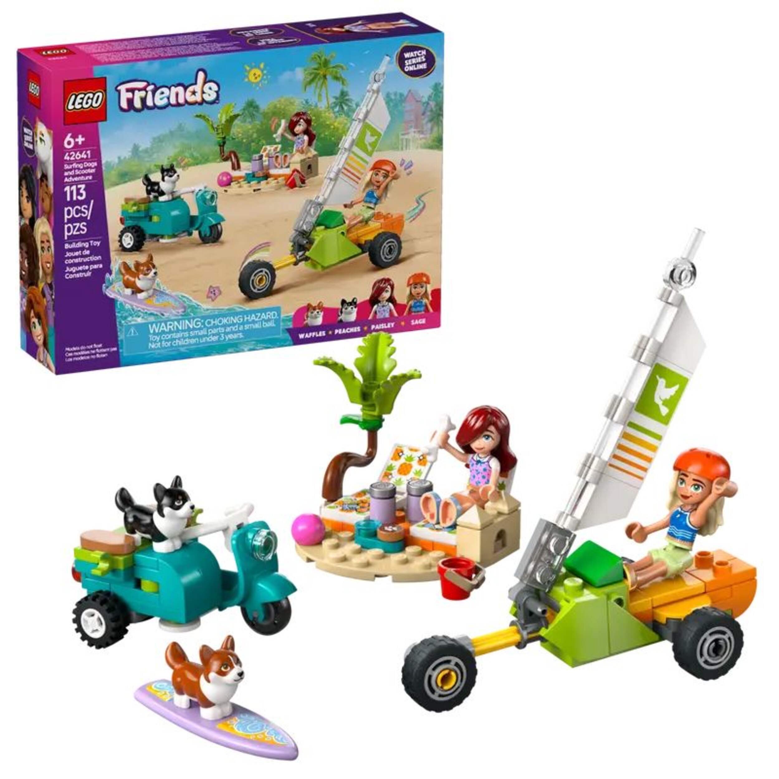 LEGO® Friends Surfing Dogs and Scooter Adventure Set - 42641, 113-pcs, Ages 6+ Composite_or_Mixed
