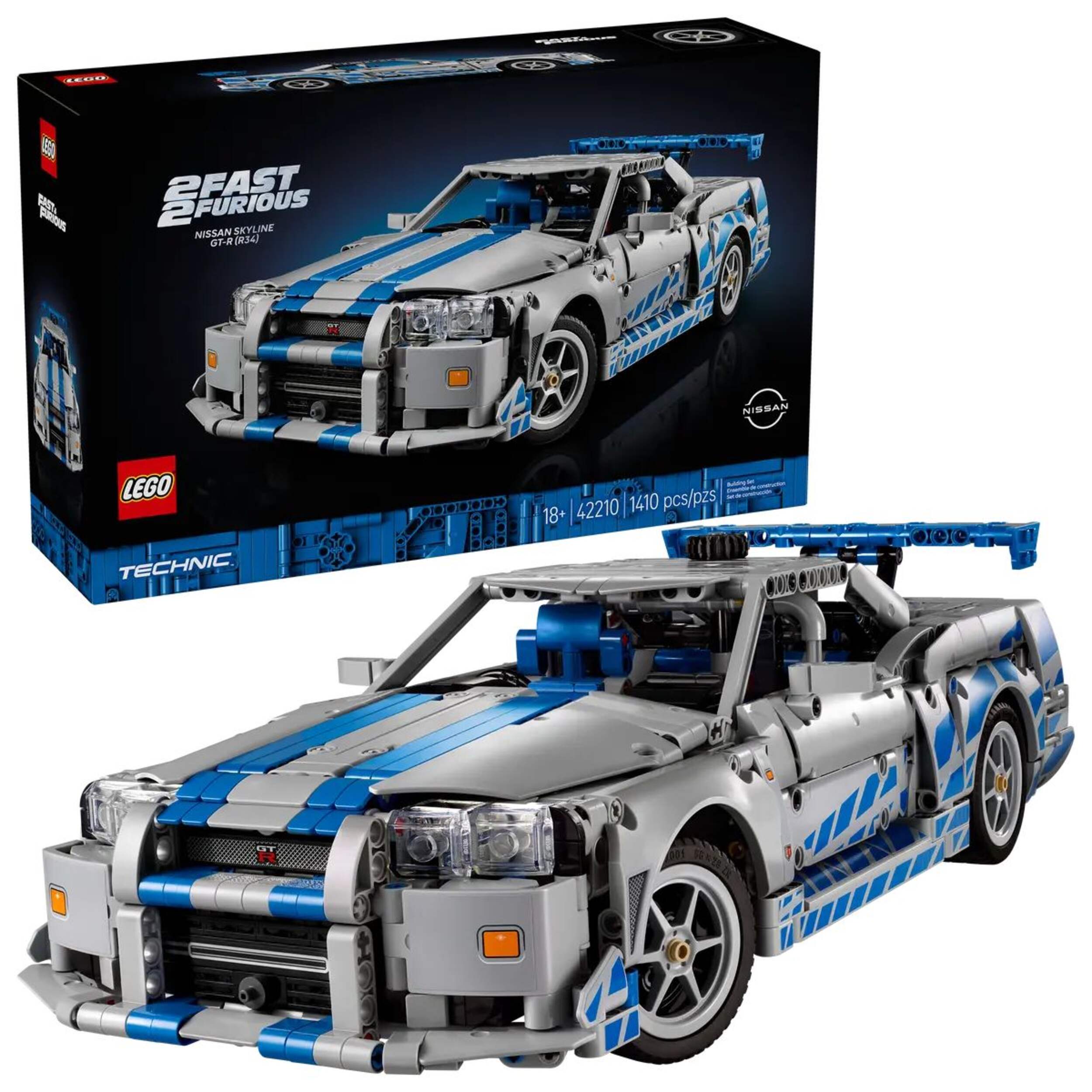 LEGO® Technic 2 Fast 2 Furious Nissan Skyline GT-R (R34) Car - 42210, 1410-pcs, Ages 18+ Composite_or_Mixed