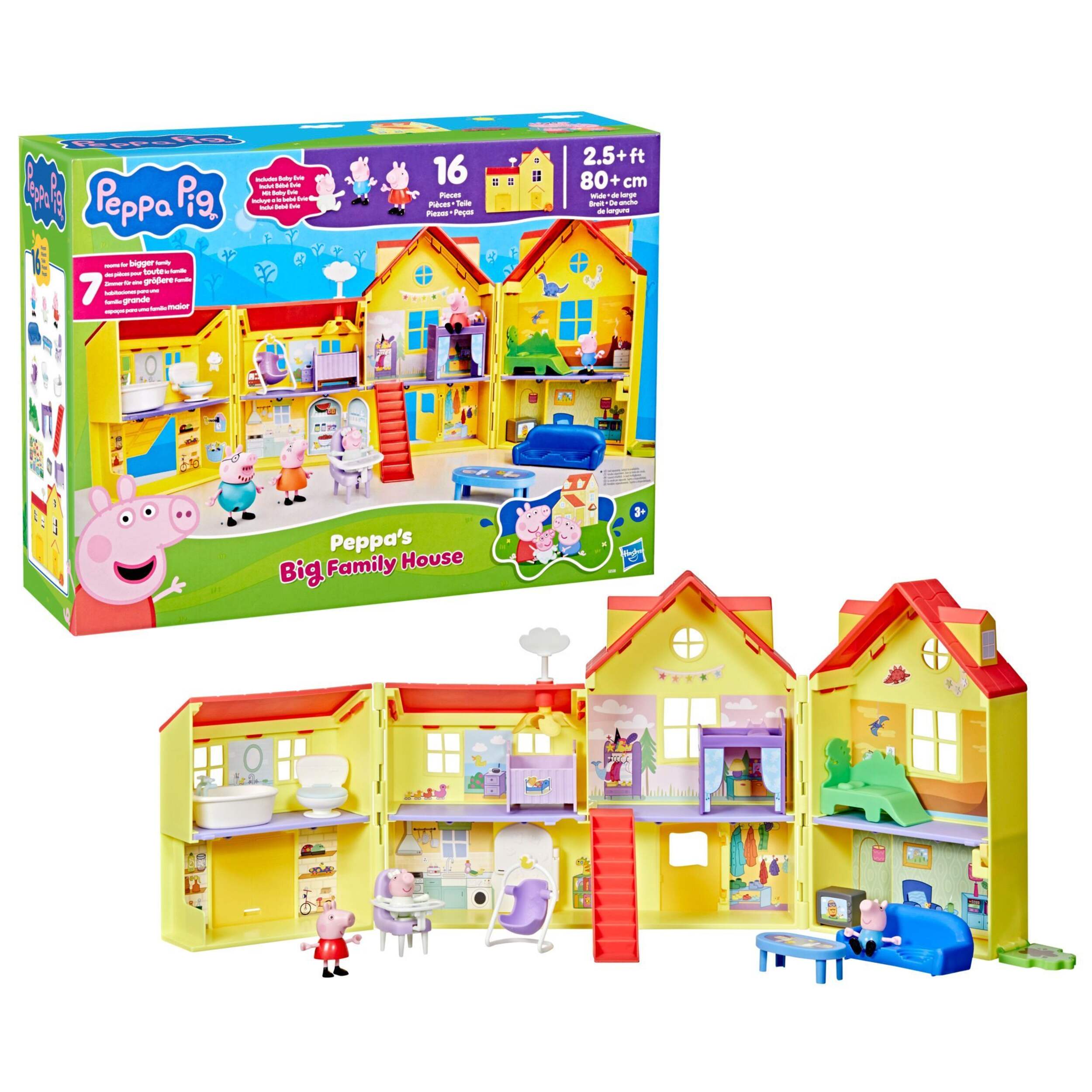 Peppa Pig Peppa's 2-Story Big Family House Playset with Figures, Accessories & Stickers, 16-pc, Pretend Play for Girls and Boys, Ages 3+ Composite_or_Mixed