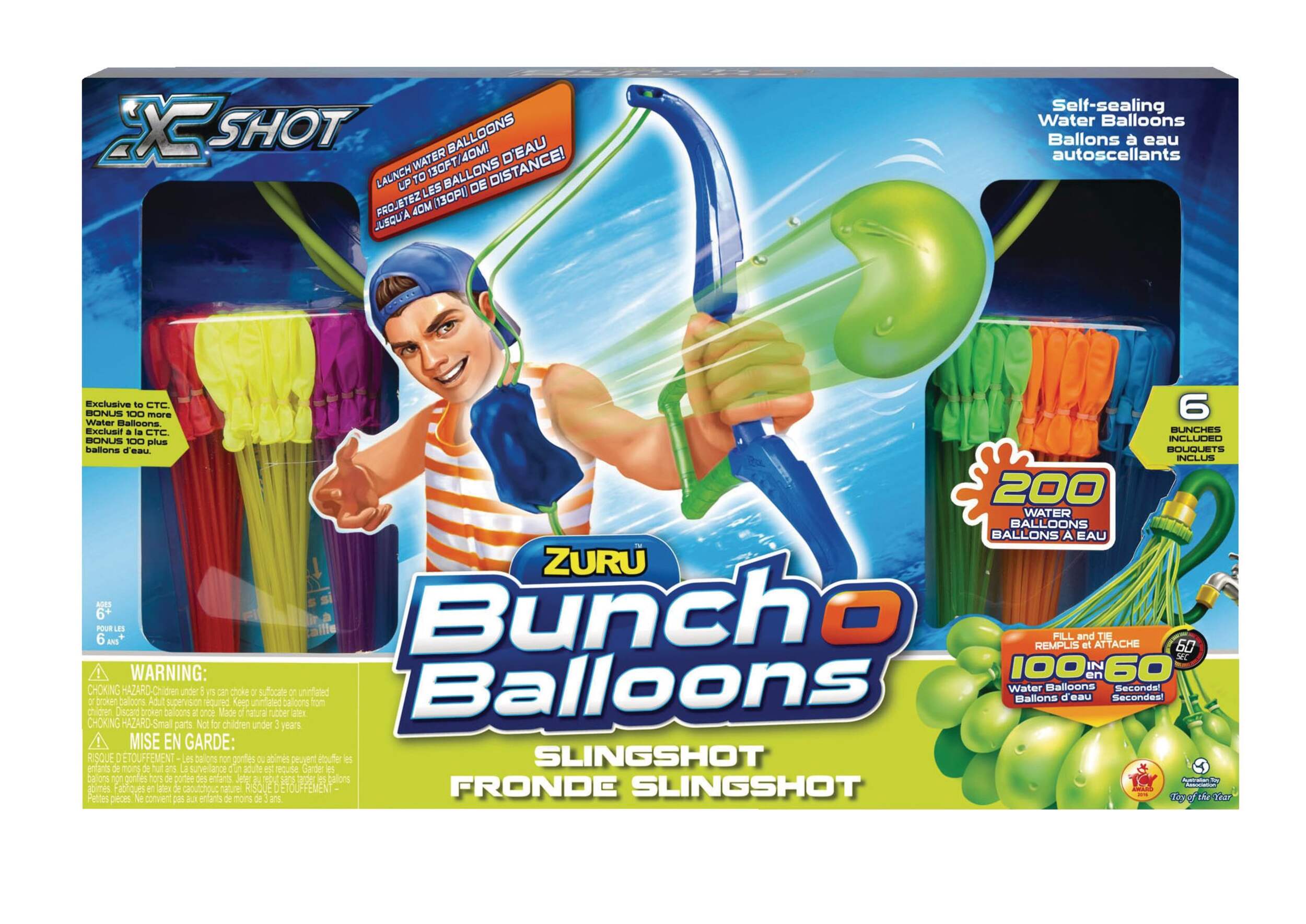 ZURU Bunch O Balloons 200 Fill & Tie Self-Sealing Water Balloons & Slingshot Set, Age 6+ Front_Elevated