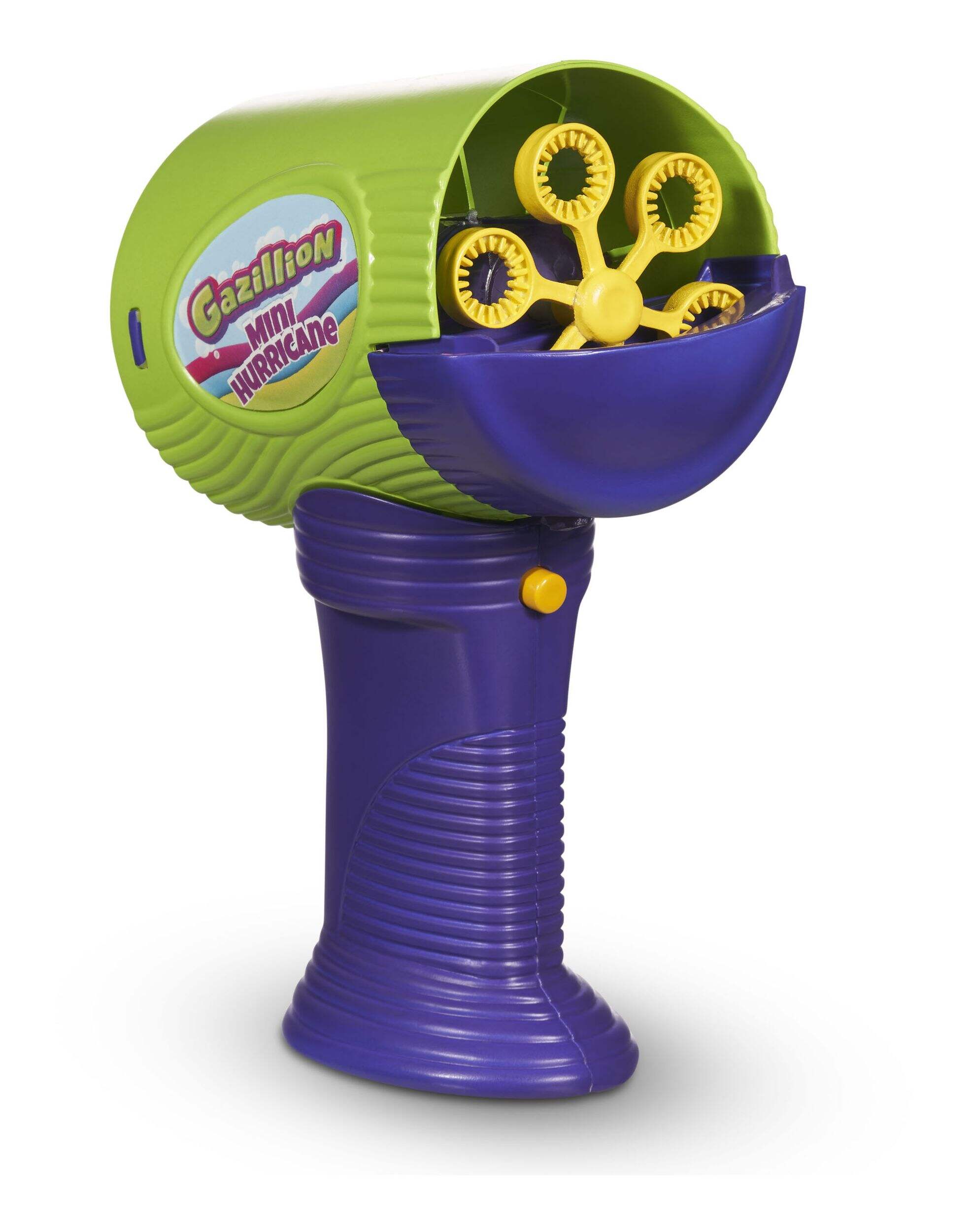 Gazillion Mini Hurricane Hand-Held Bubble Blower/Maker Machine with Solution, Purple/Green, Ages 3+, for Summer/Backyard Activities Front_Angled_Right
