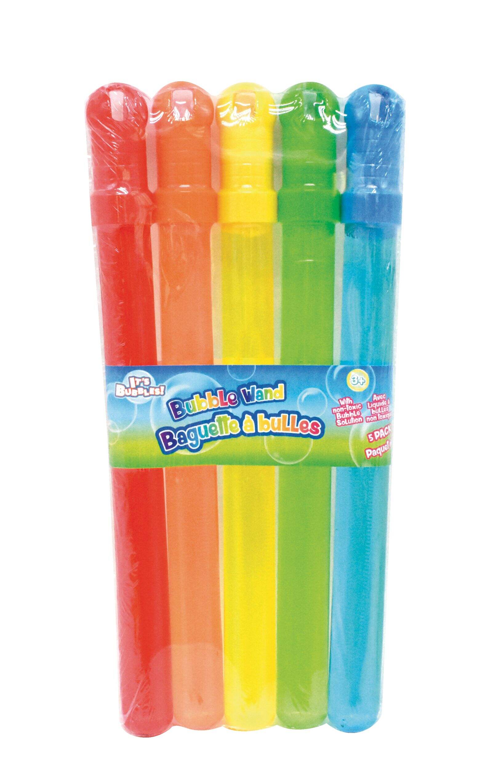 Baguettes à bulles géantes et solution pour enfants, multicolore, 3 ans et plus, pour activités estivales et d'extérieur, paq. 5 Front_Flat