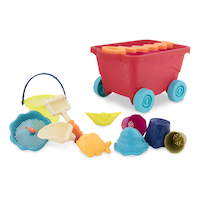 Sand Plastic Mold Toy Set with Wagon, Multi-Coloured, 11-pk, Ages 2+, for Summer/Beach Activities Composite_or_Mixed
