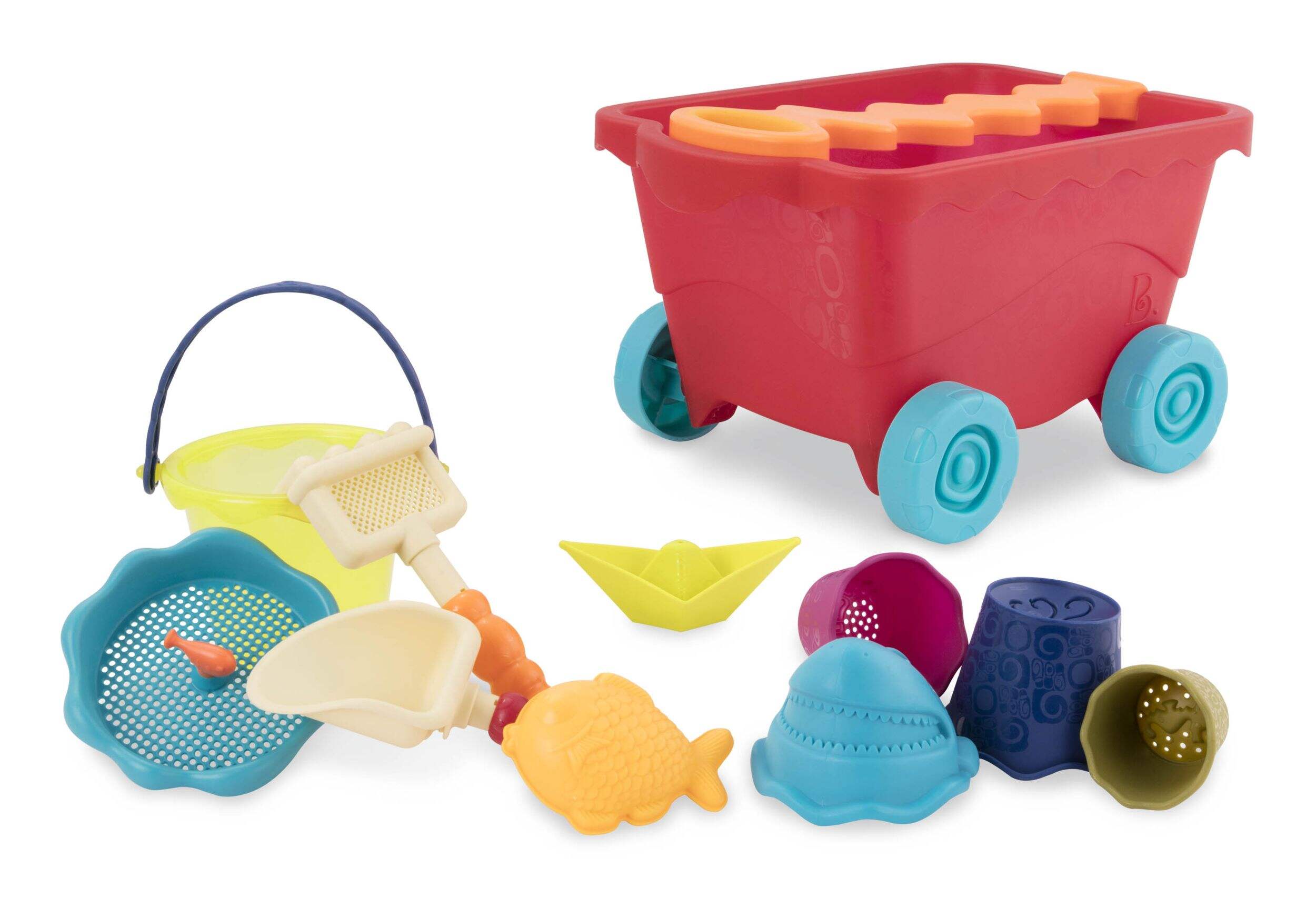 Sand Plastic Mold Toy Set with Wagon, Multi-Coloured, 11-pk, Ages 2+, for Summer/Beach Activities Composite_or_Mixed