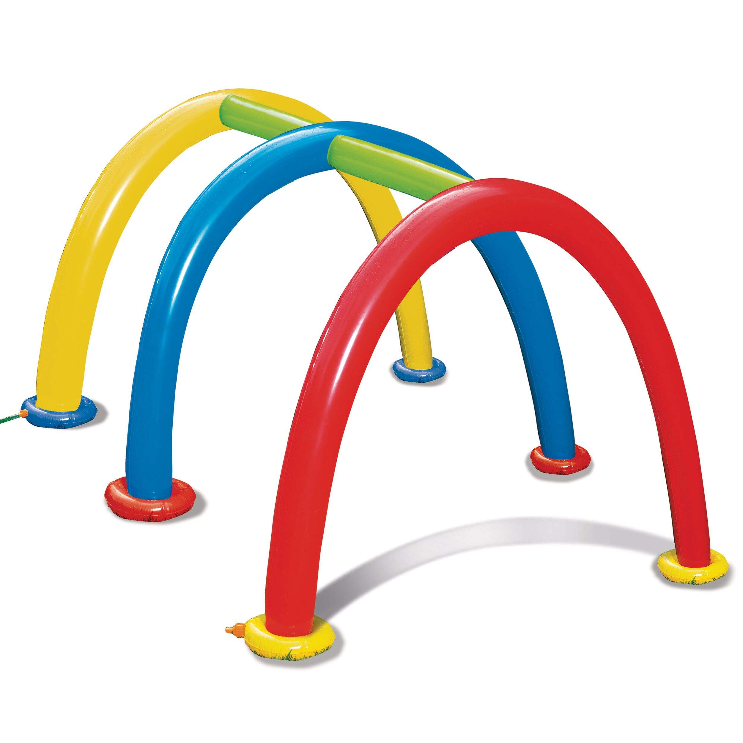 Inflatable Splash Tunnel Water Sprinkler, Yellow/Blue/Red, Ages 3+, for Beach/Pool Fun Activities Front_Angled_Right