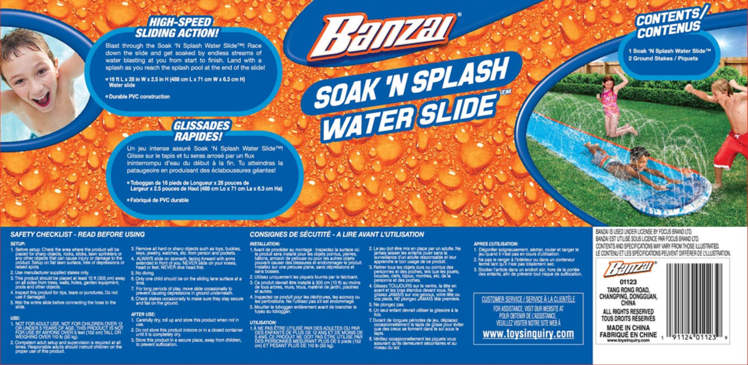 Banzai Inflatable Soak N' Splash Slip & Slide w/ Sprinkler Kids' Water