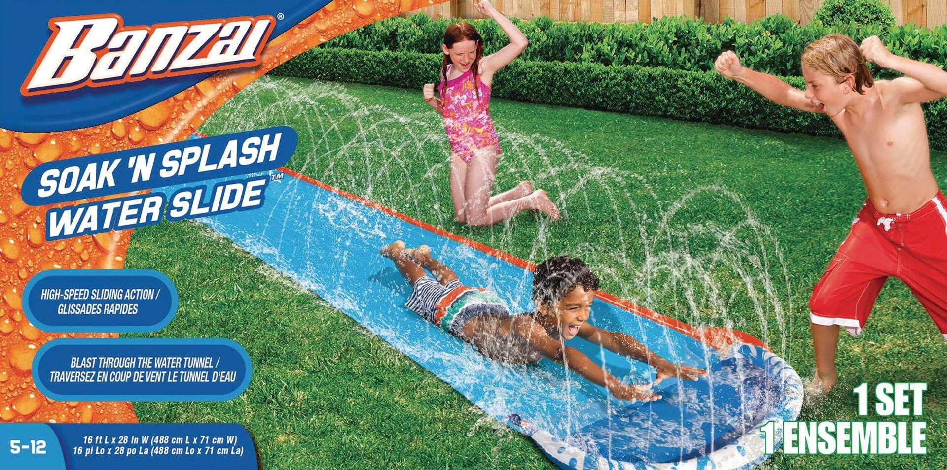 Banzai Inflatable Soak N Splash Slip Slide w Sprinkler Kids Water Toy Age 5 16 Ft Party City