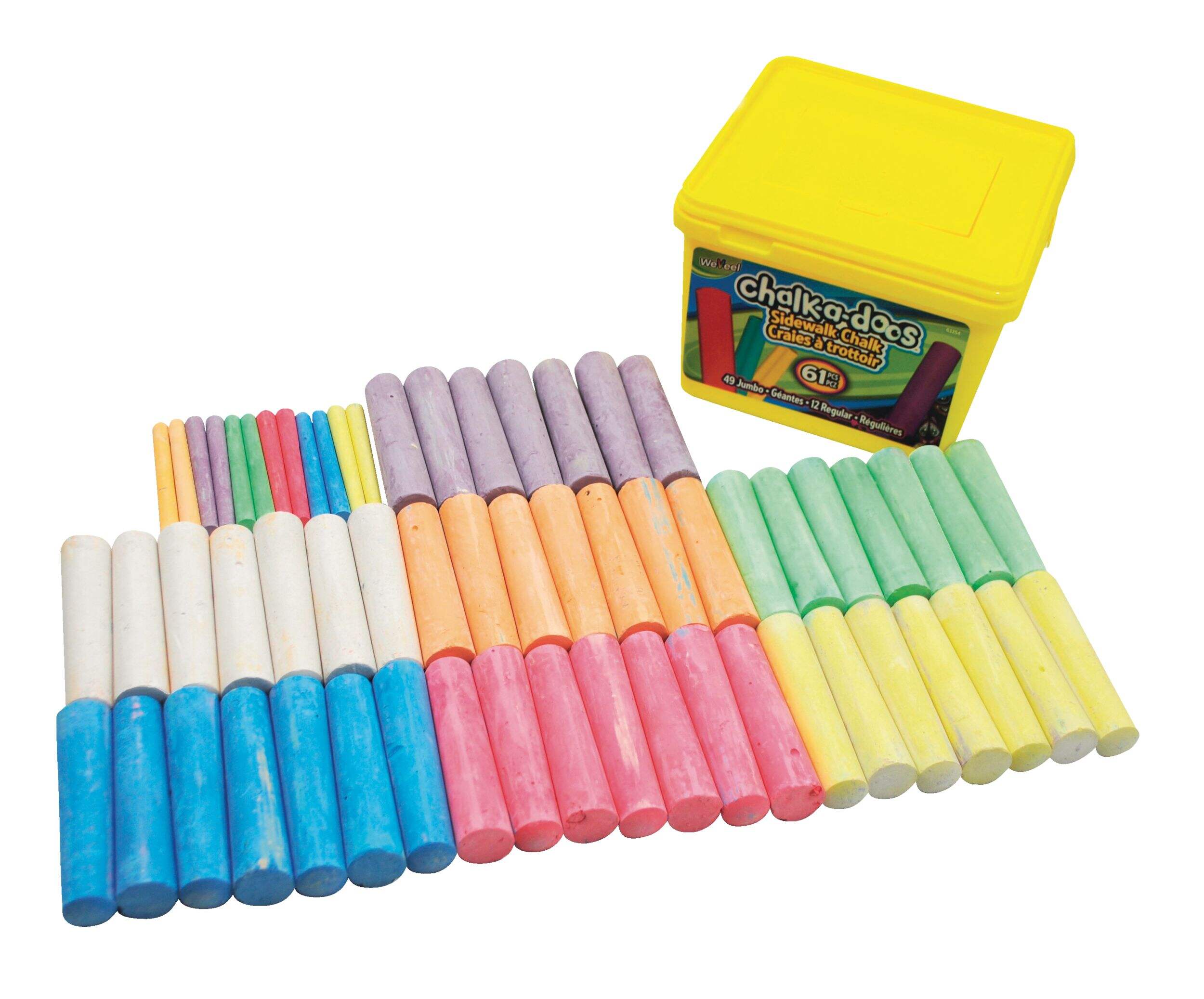 Chalk-a-Doos Jumbo Sidewalk Chalk Set in Storage Bucket, Multi-Coloured, 61-pk, Ages 4+, for Summer/Lawn Activities Composite_or_Mixed
