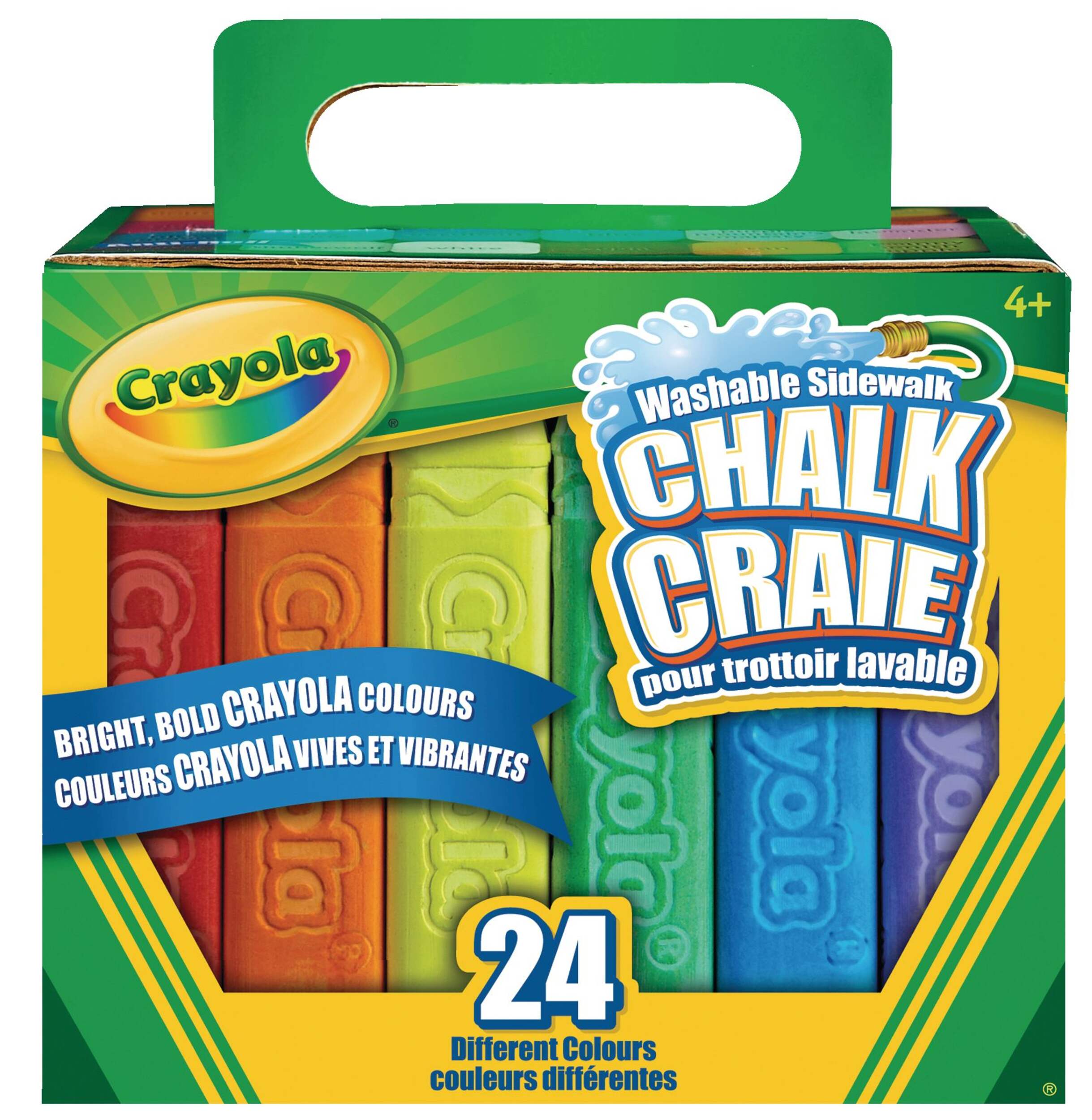 Crayola Bright Colours Sidewalk Chalk Set, Multi-Coloured, 24-pk, Ages 4+, for Summer/Lawn Activities Front_Elevated