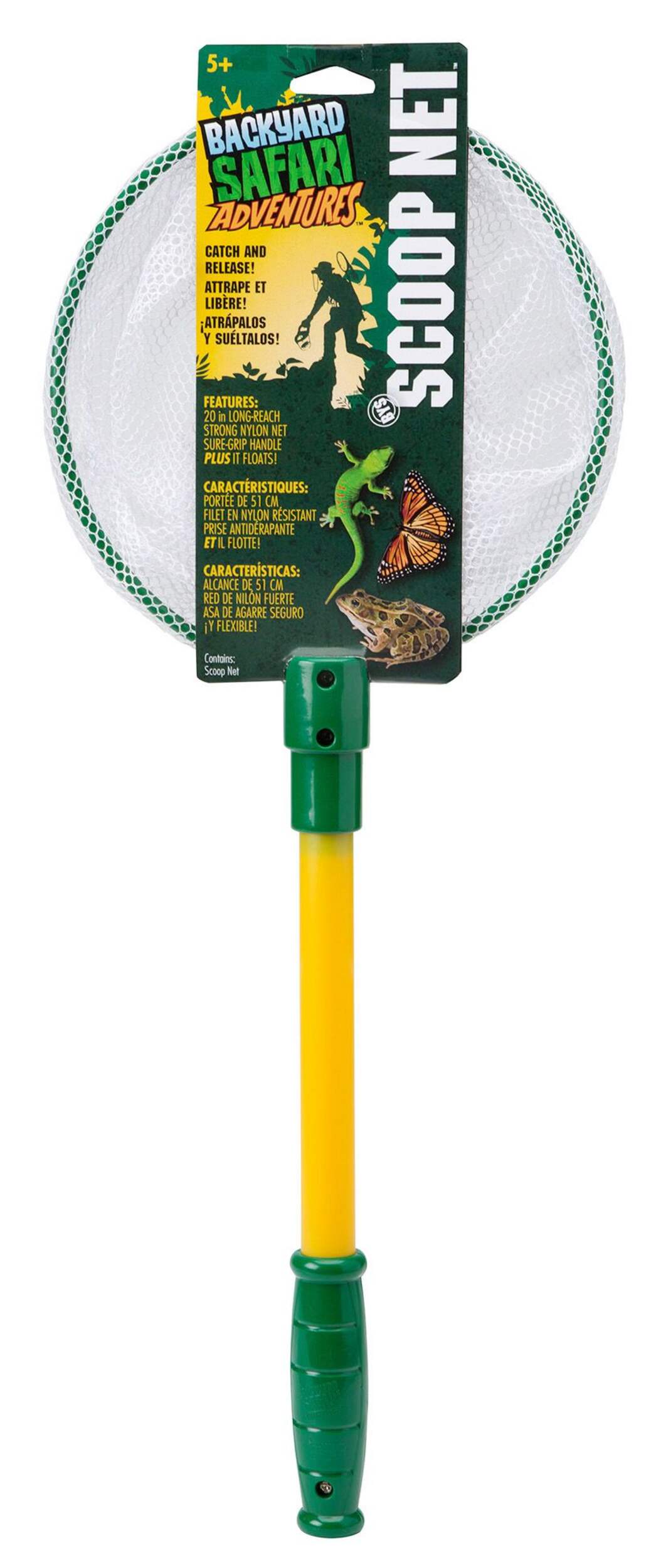 Backyard Safari Butterfly/Bug/Fish/Lizard Scoop Net, Green/Yellow, Ages 5+, for Summer/Backyard Activities Front_Flat