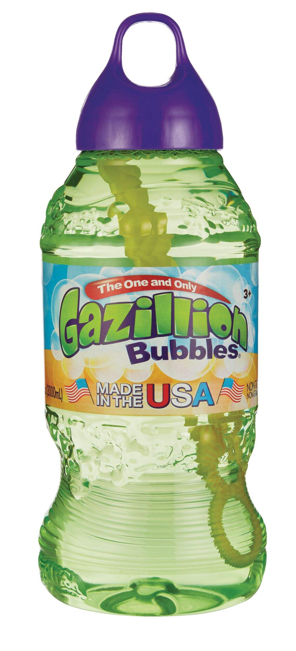 Gazillion Kids' Giant Bubble Blowing Solution with Wand, Clear, 2-L, Ages 3+, for Summer/Backyard Activities Front_Flat