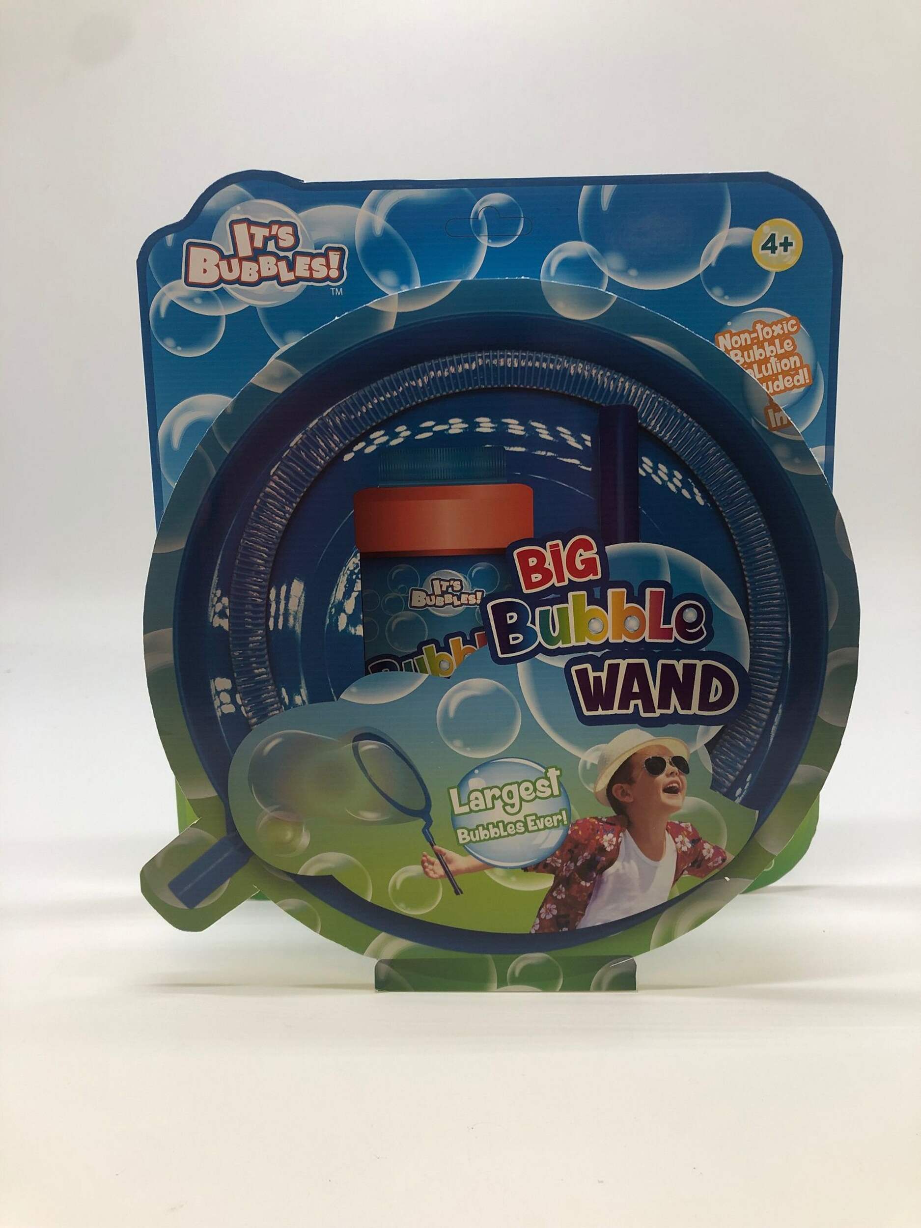 It's Bubbles! Kids' Big Bubble Wand with Bubble Blowing Solution, Blue, Ages 4+, for Summer/Backyard Activities Front_Flat