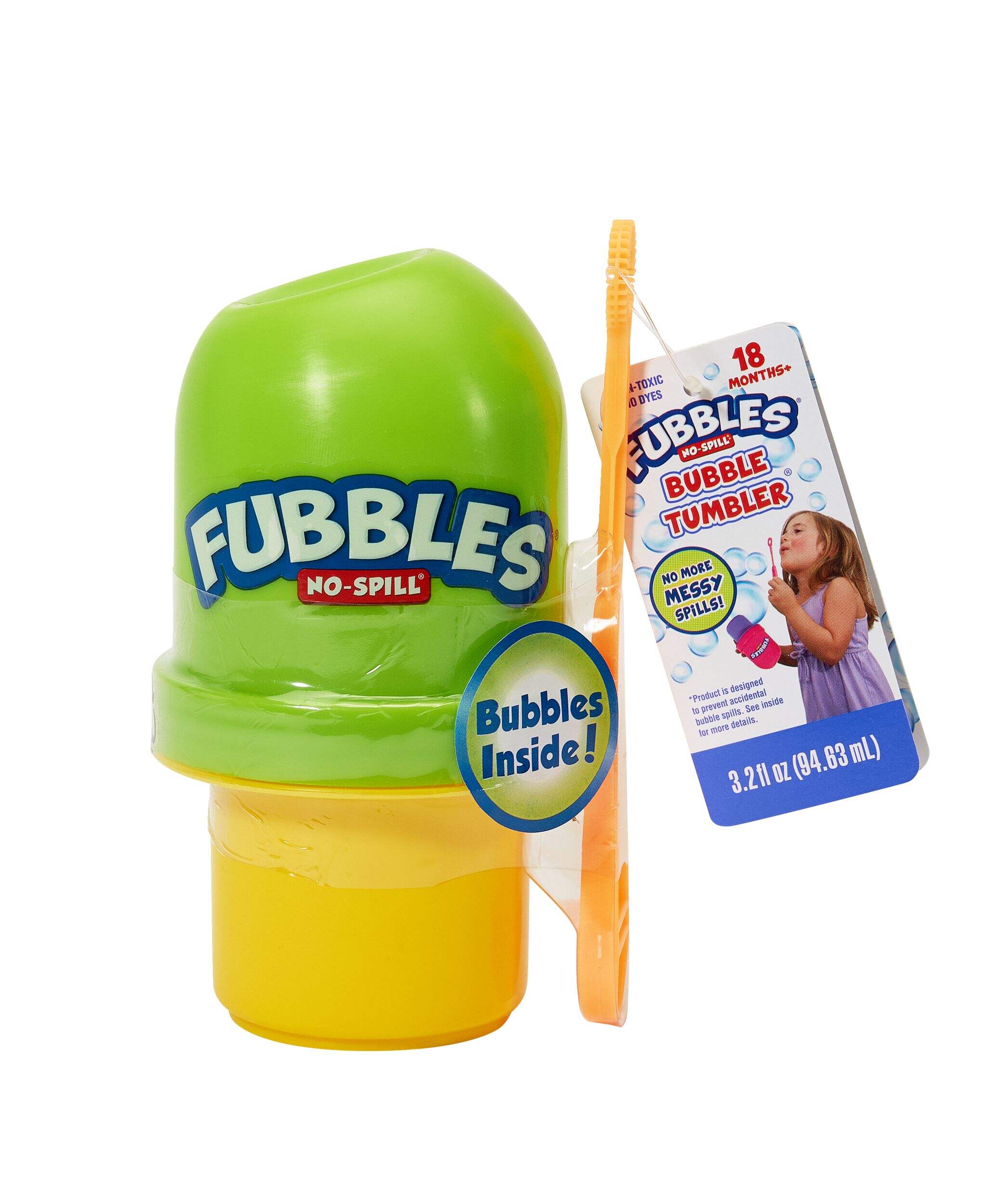 Fubbles Bubbles No Spill Bubble Tumbler for Kids, Multi-Coloured, 3-oz, Assorted, Ages 3+, for Summer/Lawn Activities Front_Flat