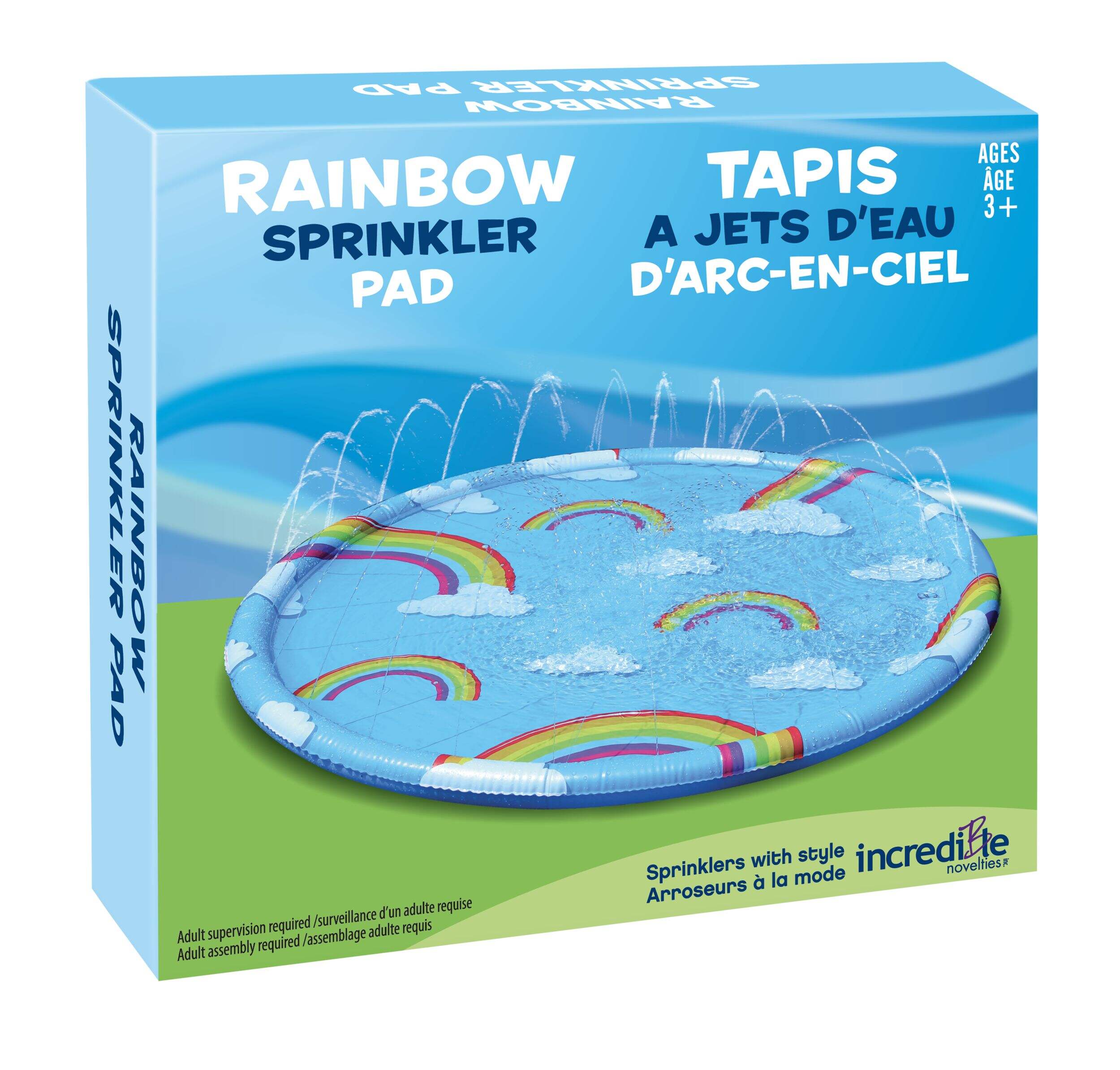 Jeu d'arrosage gonflable géant, bleu, arc-en-ciel et nuage, 3 ans et plus, pour plage/piscine Front_Three_Fourths_Angled_Right