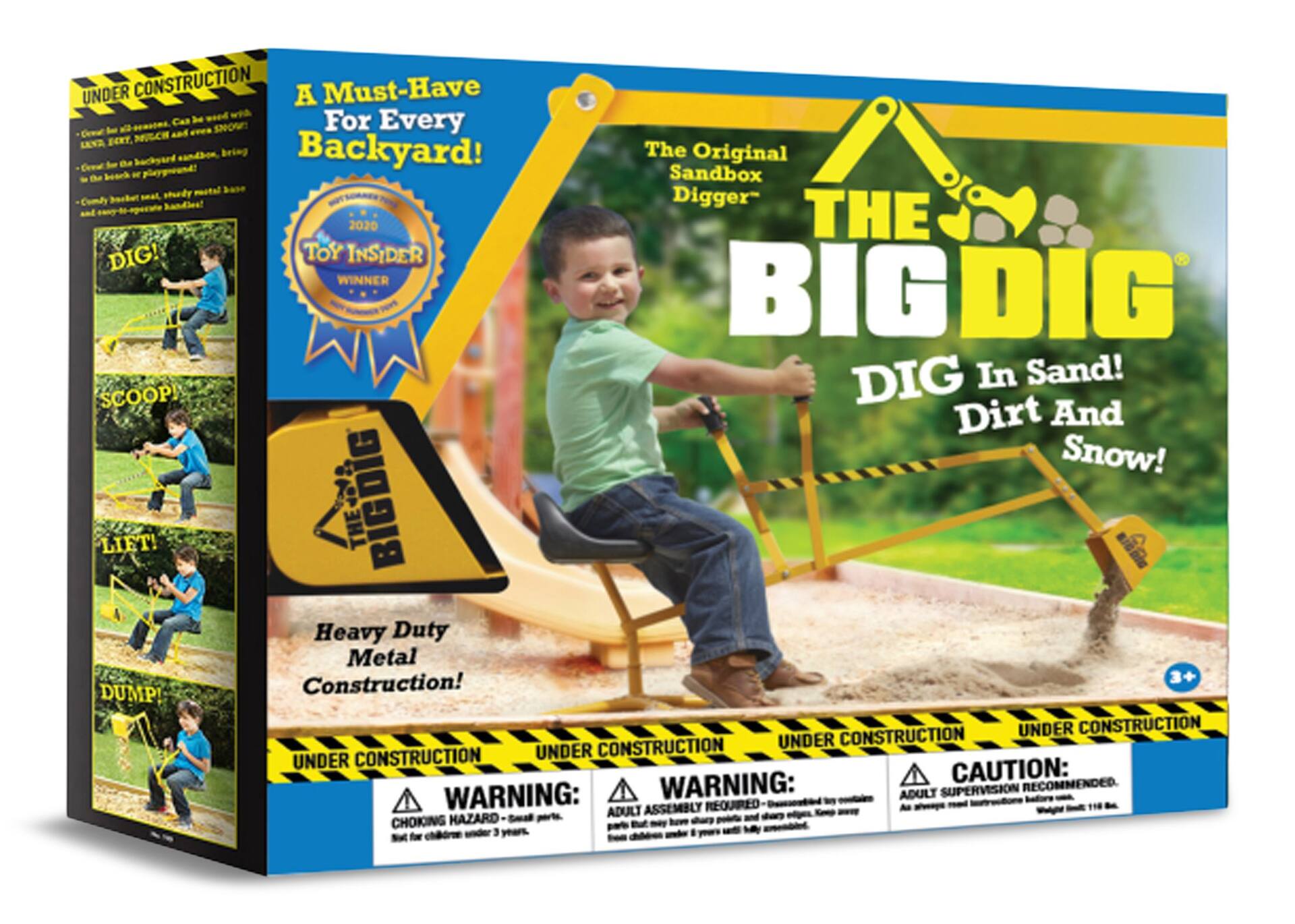 The Big Dig Kids' Ride-On Digger/Excavator, Heavy Duty Steel Sandbox/Beach  Toy, Age 3+