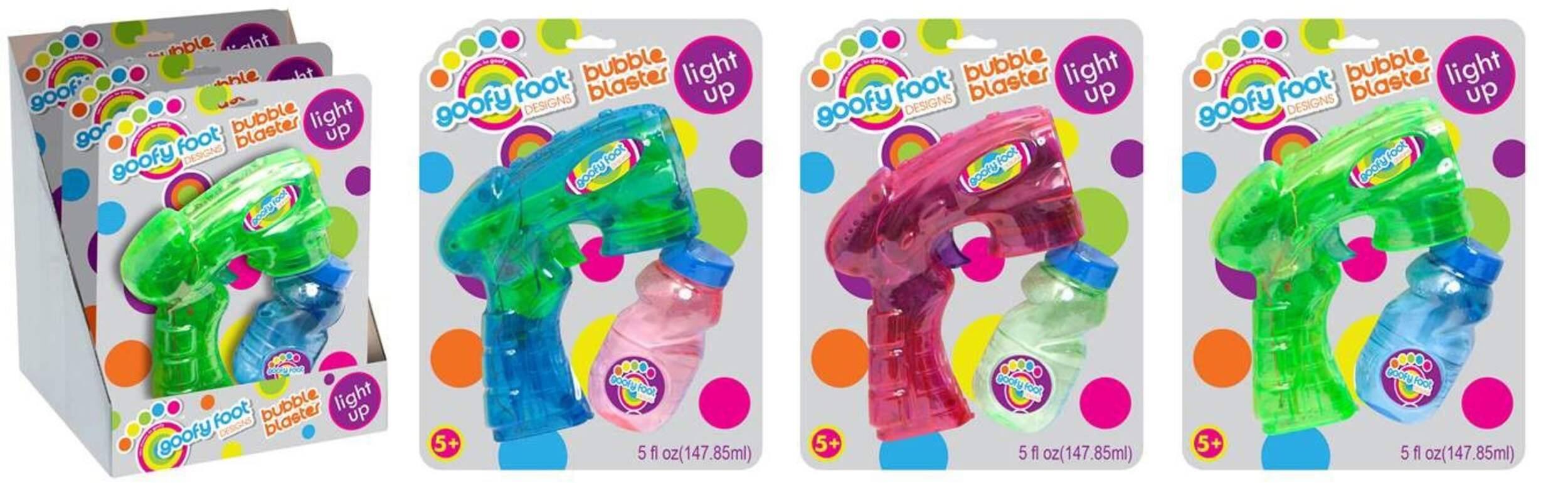 Goofy Foot Bubble Blaster Kids' Hand-Held Light-Up Bubble Blower Maker, Blue/Green/Pink, 5-oz, Ages 5+, for Summer/Backyard Activities Composite_or_Mixed