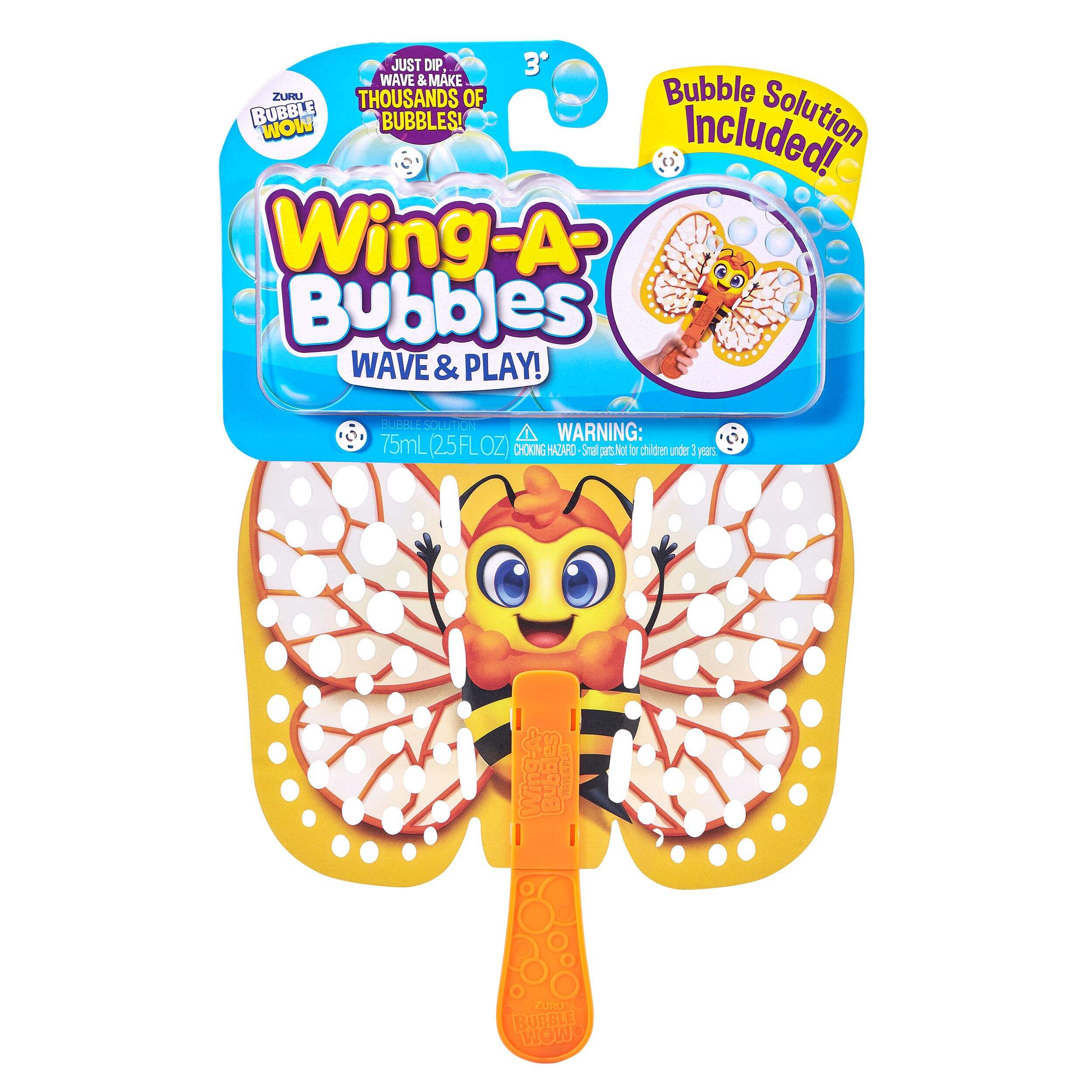 ZURU Bubble Wow Kids' Wave & Play Wing-A-Bubbles Blower/Maker & Solution, Age 3+, Assorted Front_Flat