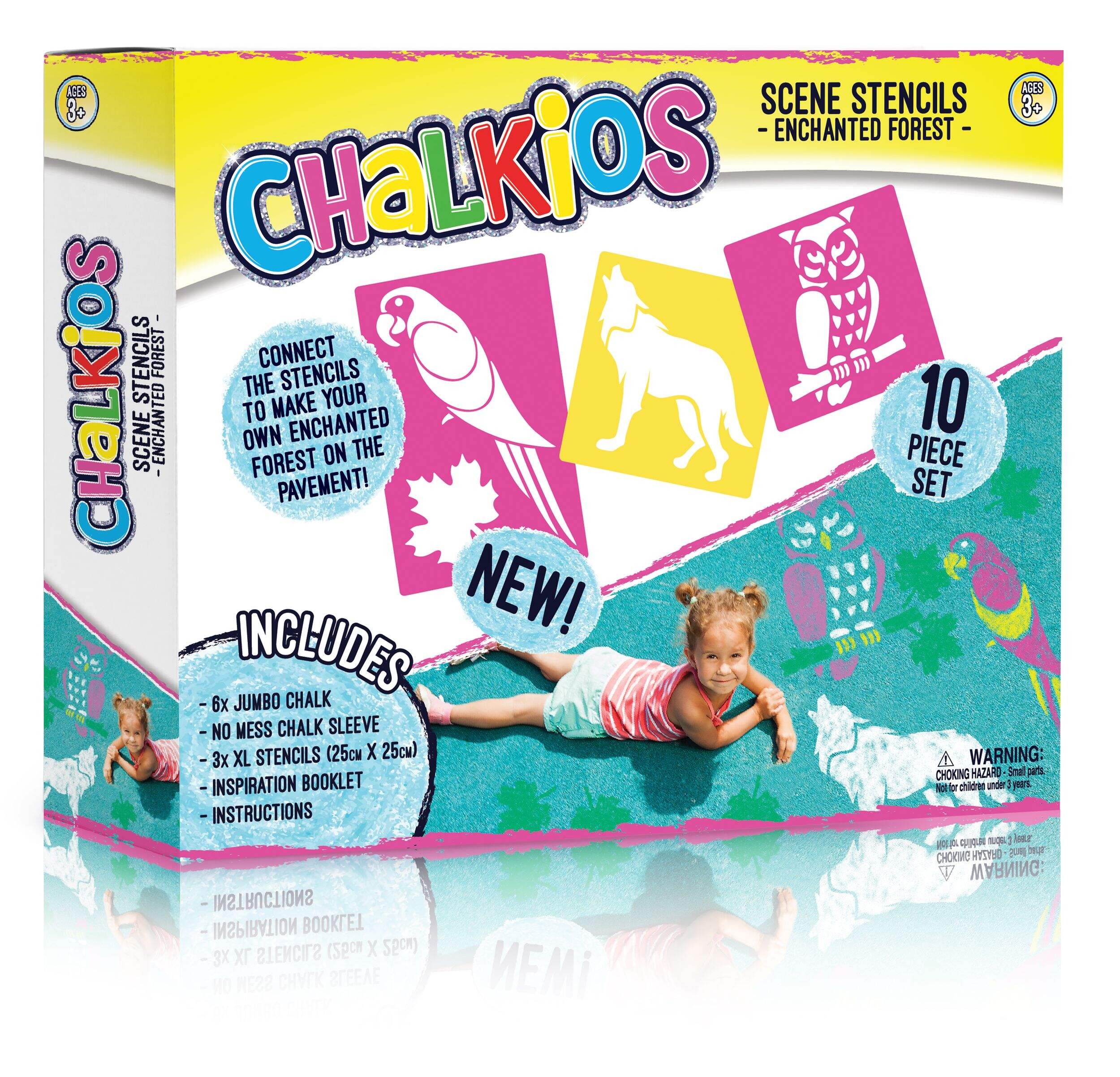 Forest/Trucks/Beach Chalkios Scene Stencils & Jumbo Sidewalk Chalk Set, Multi-Coloured, 10-pk, Ages 3+, for Summer/Lawn Activities Front_Three_Fourths_Angled_Right