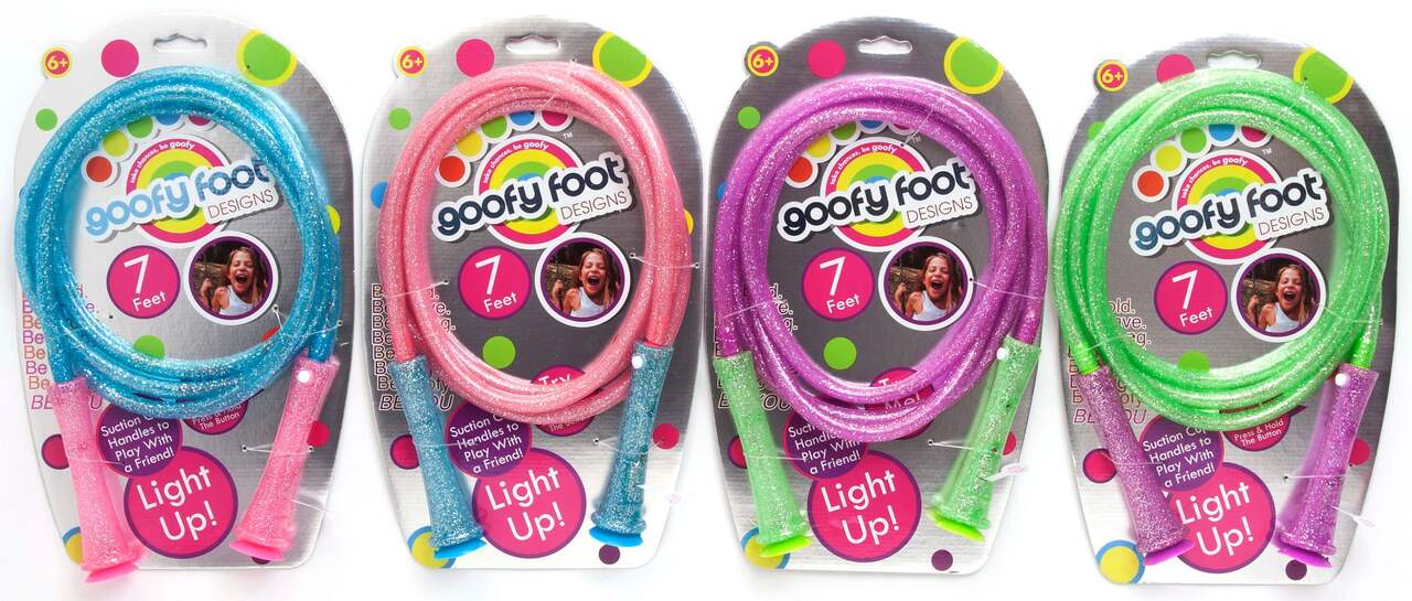 Goofy Foot Designs Jump Rope - Includes 7 Foot Glitter Infused Jump Rope,  10 Jacks & Ball, 2 Chinese Jump Ropes - Provides House of Active Fun for  both Indoors & Outdoors! 