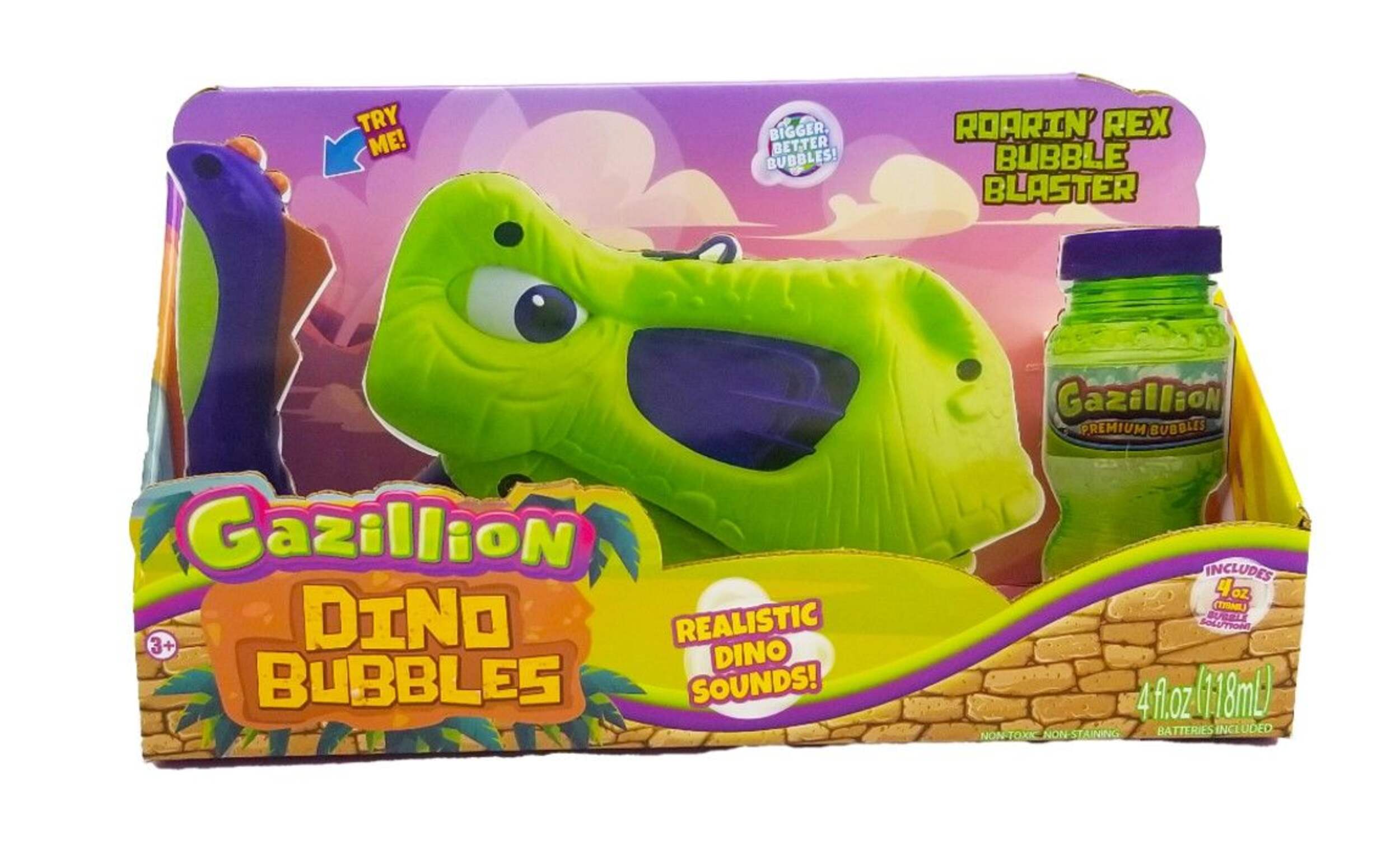 Gazillion Bubbles® Roarin' Rex Bubble Blaster with 4 oz of Bubble Solution, Ages 3+ Front_Flat