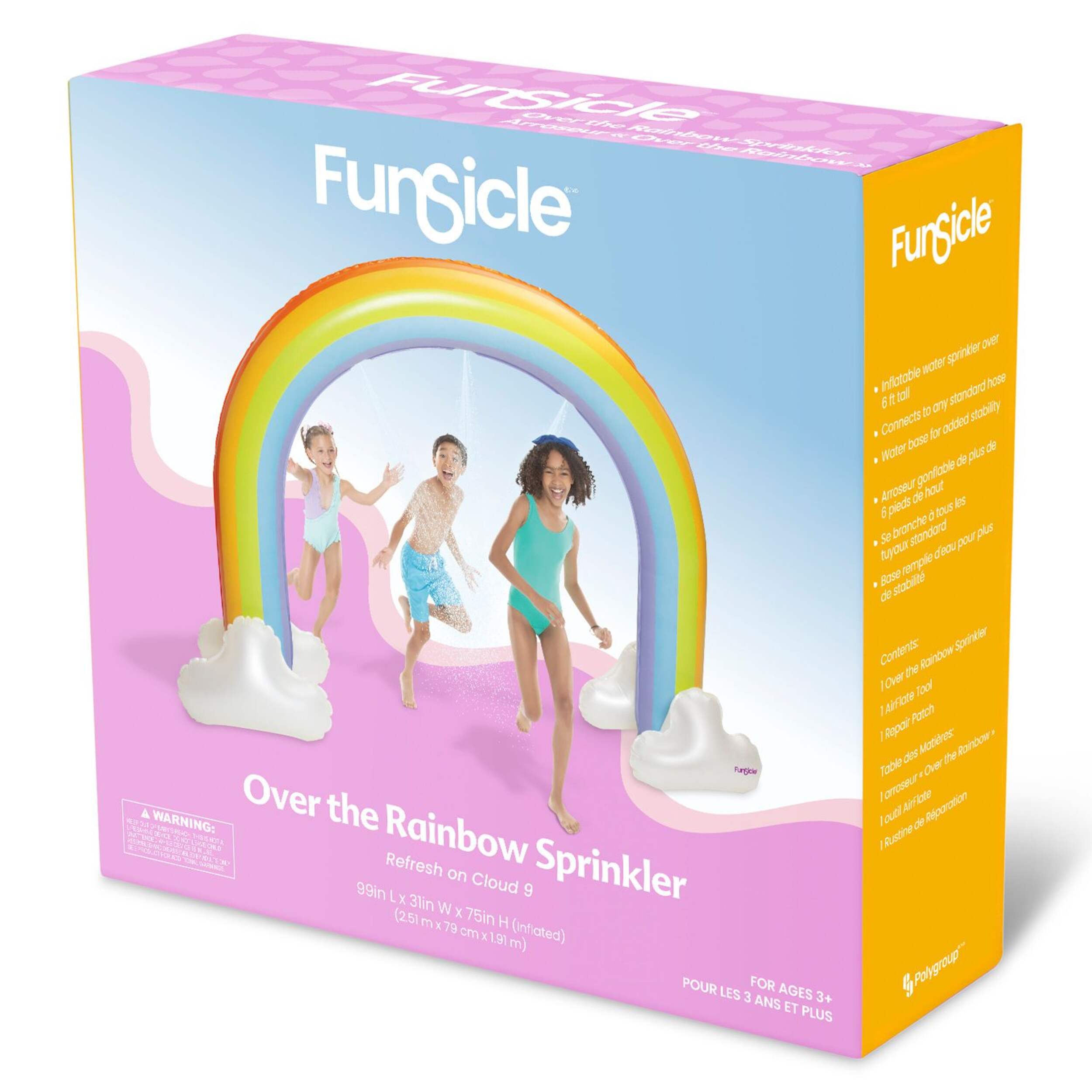 Arroseur extérieur gonflable géant Funsicle Over the Rainbow avec vaporisateurs d'eau intégrés Front_Angled_Left
