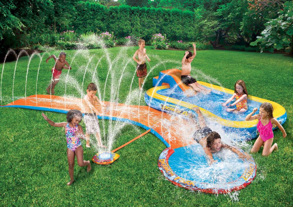 3 in 1 Splash Water Park Kids Outdoor Fun Banzai Aqua Drench Slider Pool 