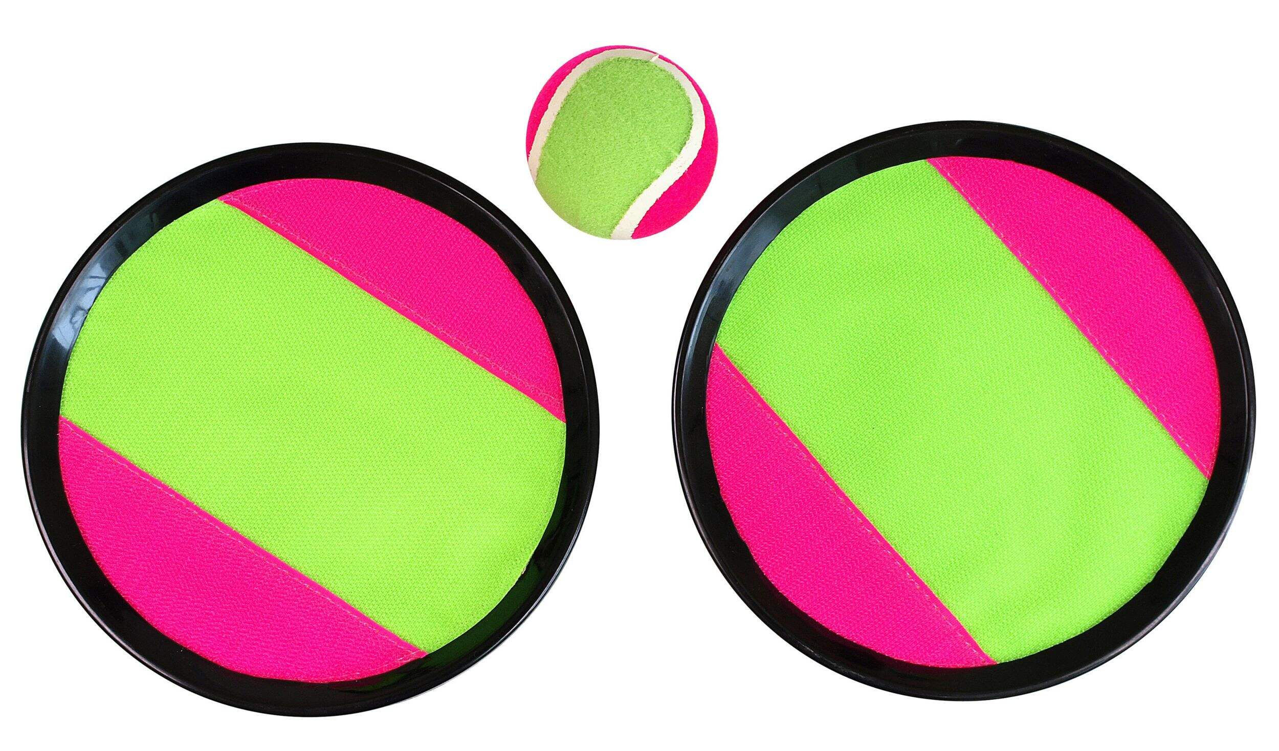2-Player Toss & Catch Set with Tennis Ball & Velcro Grip Paddles, Pink/Neon Green, 3-pk, for Summer/Backyard Activities Overhead_Flat