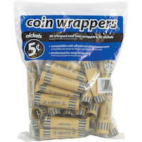 Rouleaux en papier pour pièces de monnaie, 5 cents, paq. 36, compatible avec tout équipement de tri de monnaie