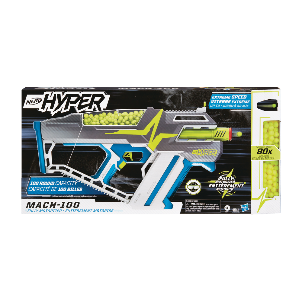 NERF Hyper Mach-100 Fully Motorized Blaster & 80 NERF Hyper Rounds