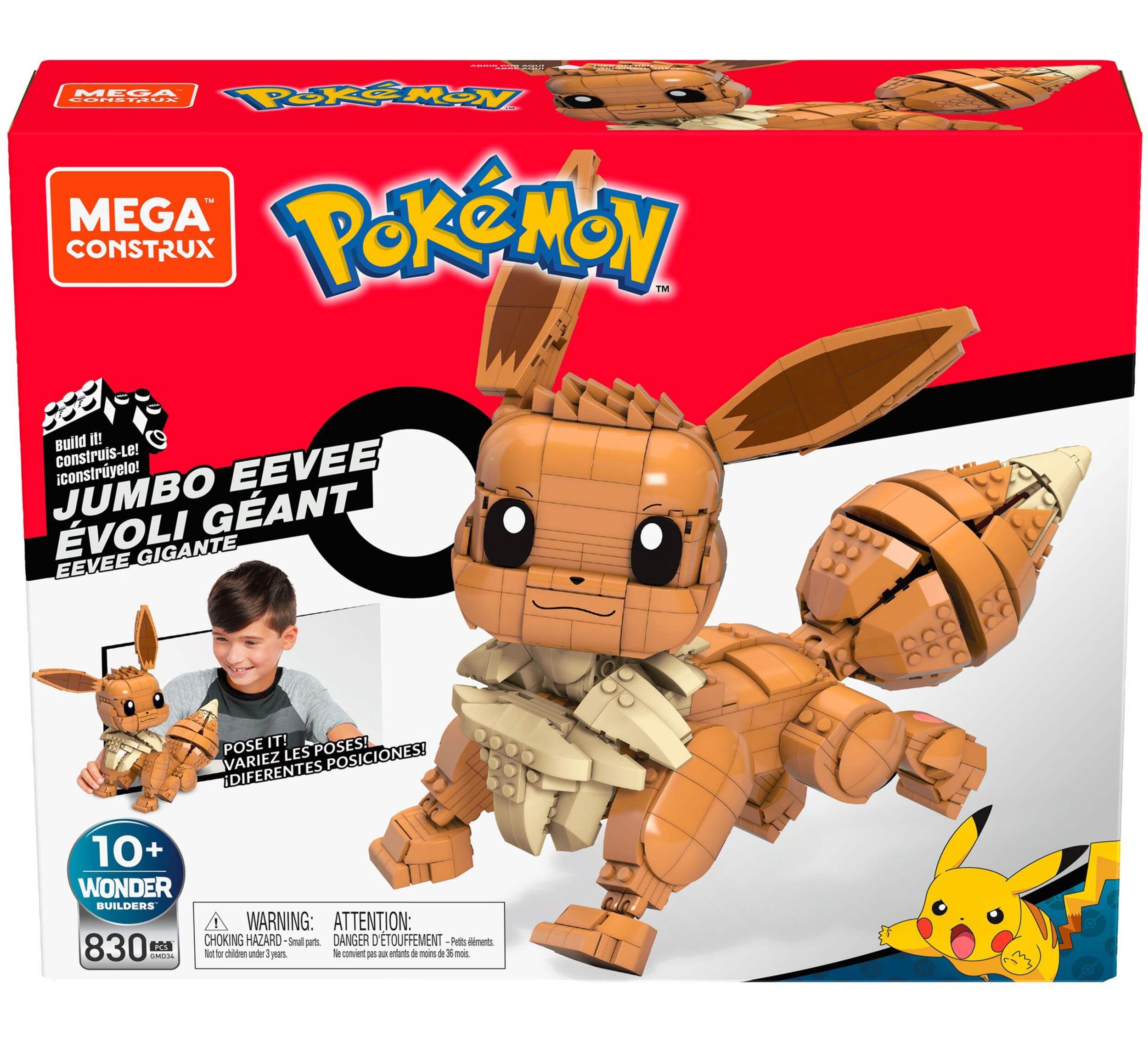 Mega Construx Pokémon Posable Jumbo Eevee Building Block Toy Kit, 830-pc, Ages 10+ Front_Elevated