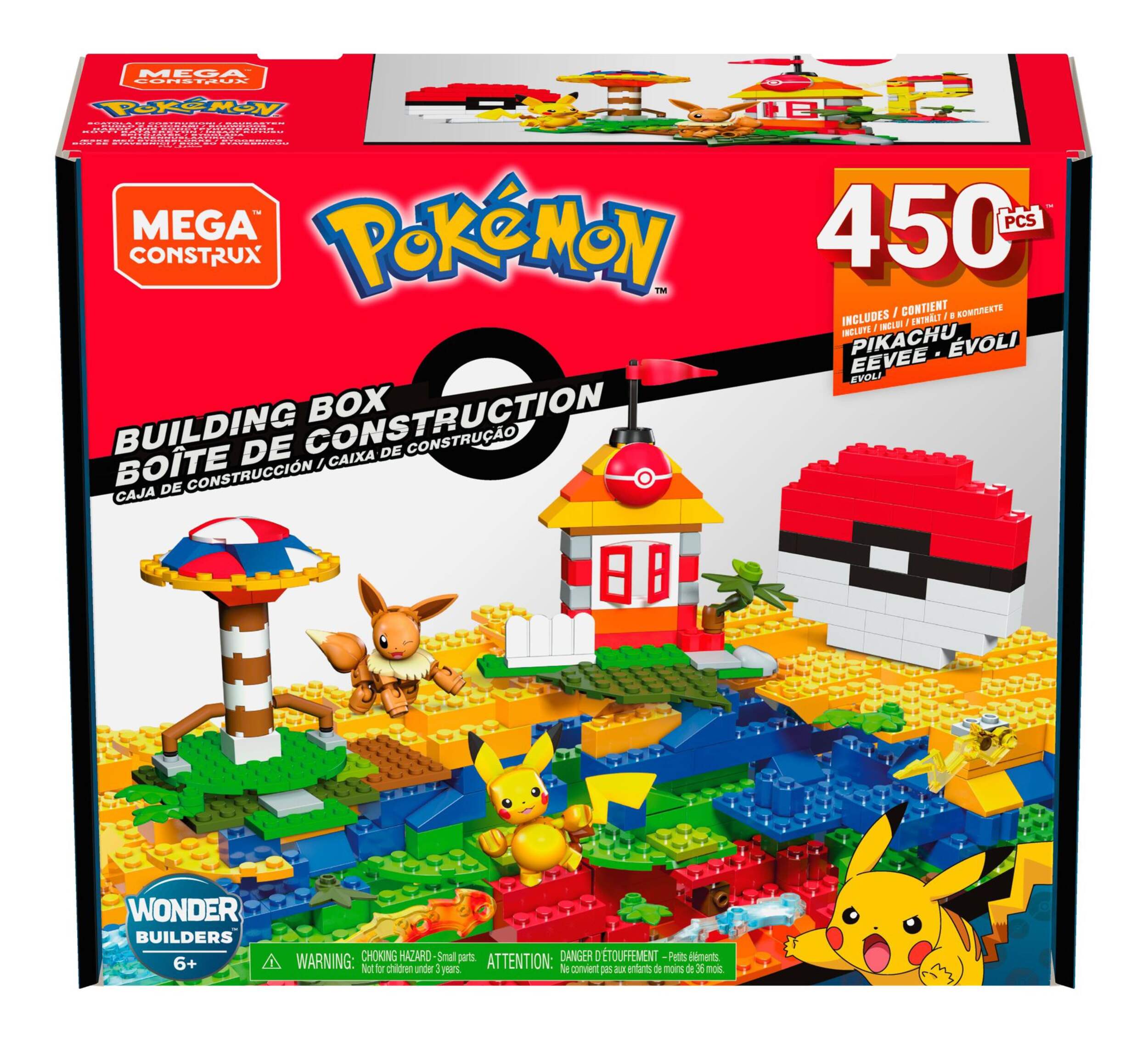 Mega Construx Pokémon Building Block Box Set w/ Pikachu & Eevee Toy For Kids, Ages 6+ Front_Elevated