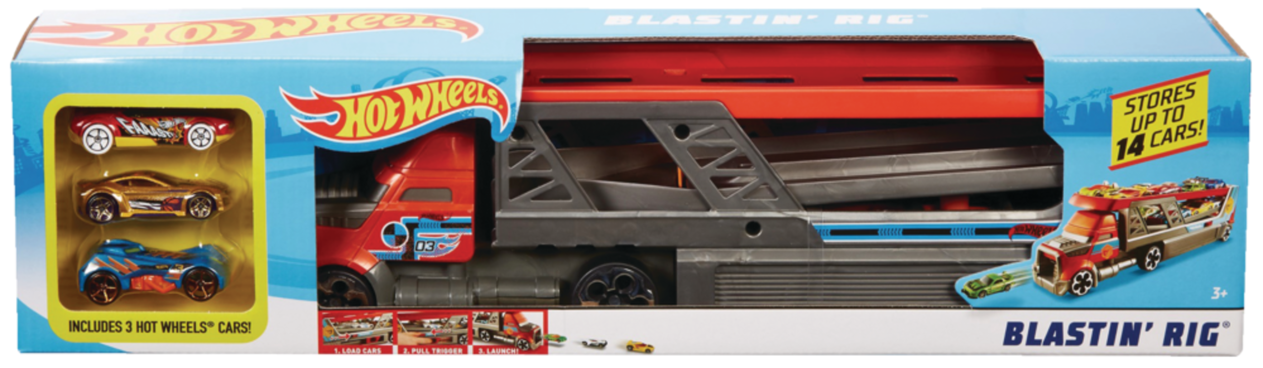 Hot Wheels Blastin' Rig Vehicle Set, Car Transporter Truck w/Launcher, Ages 3+ Front_Elevated