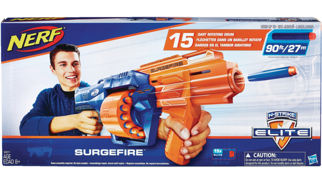 Pistolet NERF N-Strike Elite Surgefire avec tambour rotatif et 15 fléchettes,  8 ans et plus