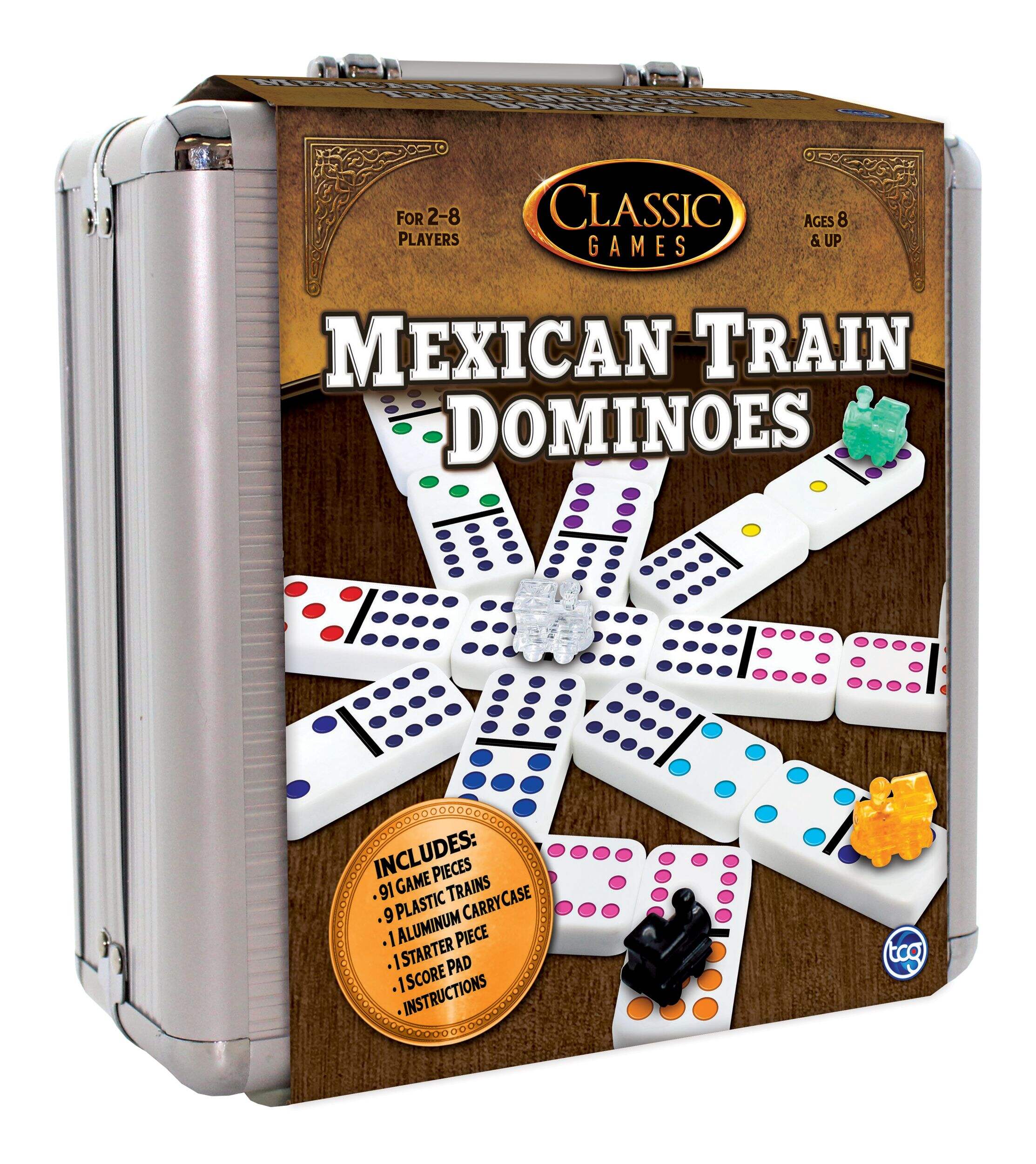 Classic Games Mexican Train Dominos Game Set In Aluminum Carrying Case, Ages 8+ Front_Angled_Right