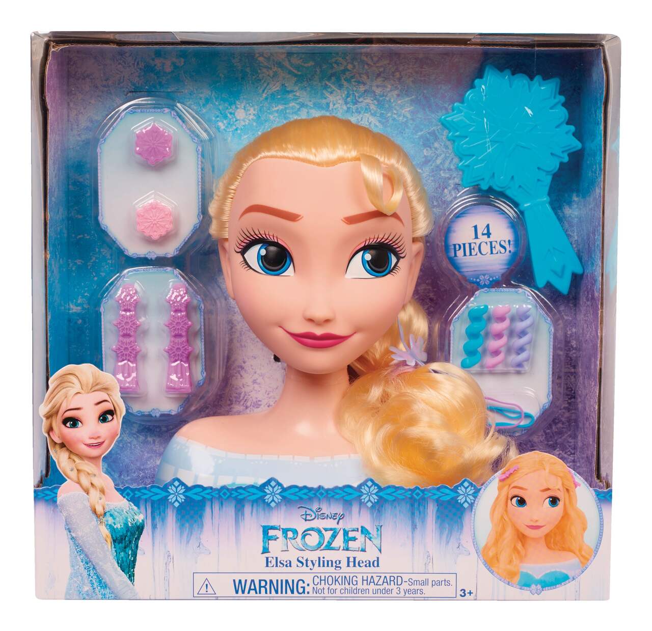 Disney Frozen Elsa Basic Hair Styling Head Toy w/14 pcs of Accessories, Ages  3+