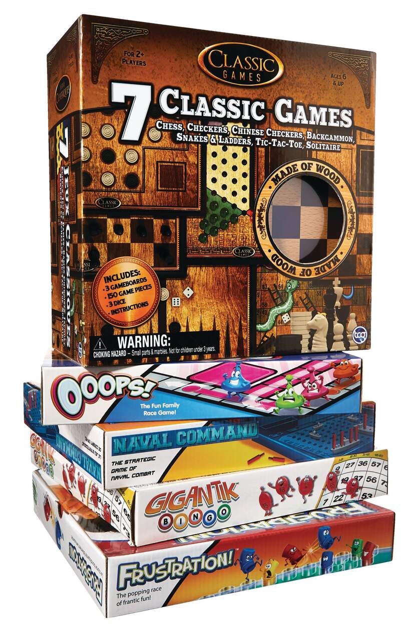 TCG Toys 7-in-1 Classic Wood Board Games Set, Ages 6+
