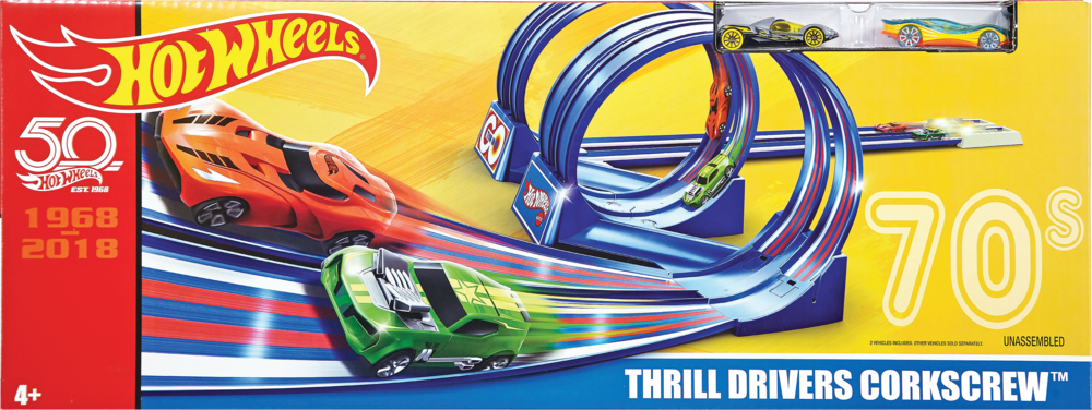 hot wheels throwback thrill drivers corkscrew track set