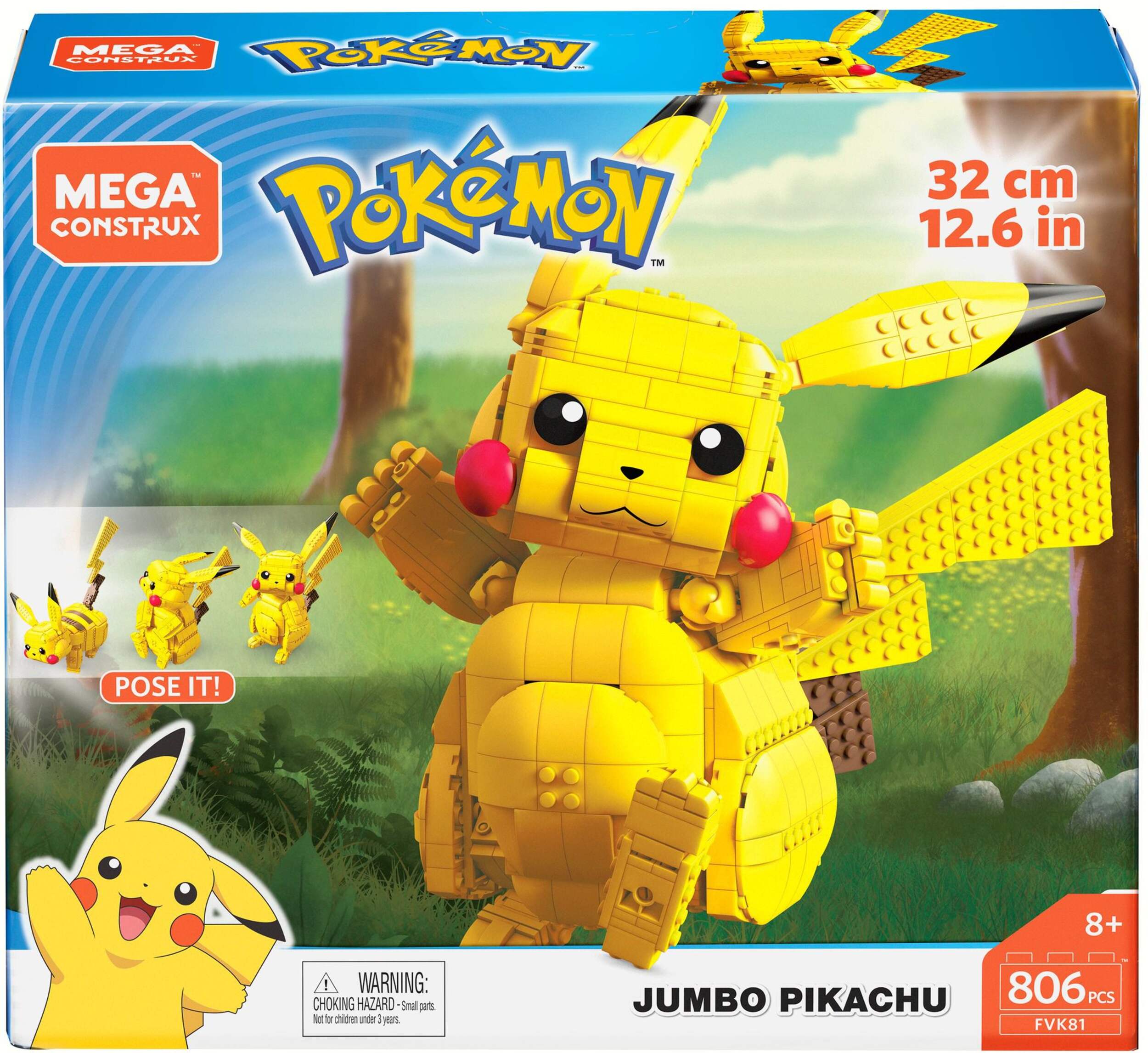 Mega Construx™ Pokemon Jumbo Pikachu, 12-in, Building Toyset for Kids, 806 pc, Ages 8+ Front_Elevated